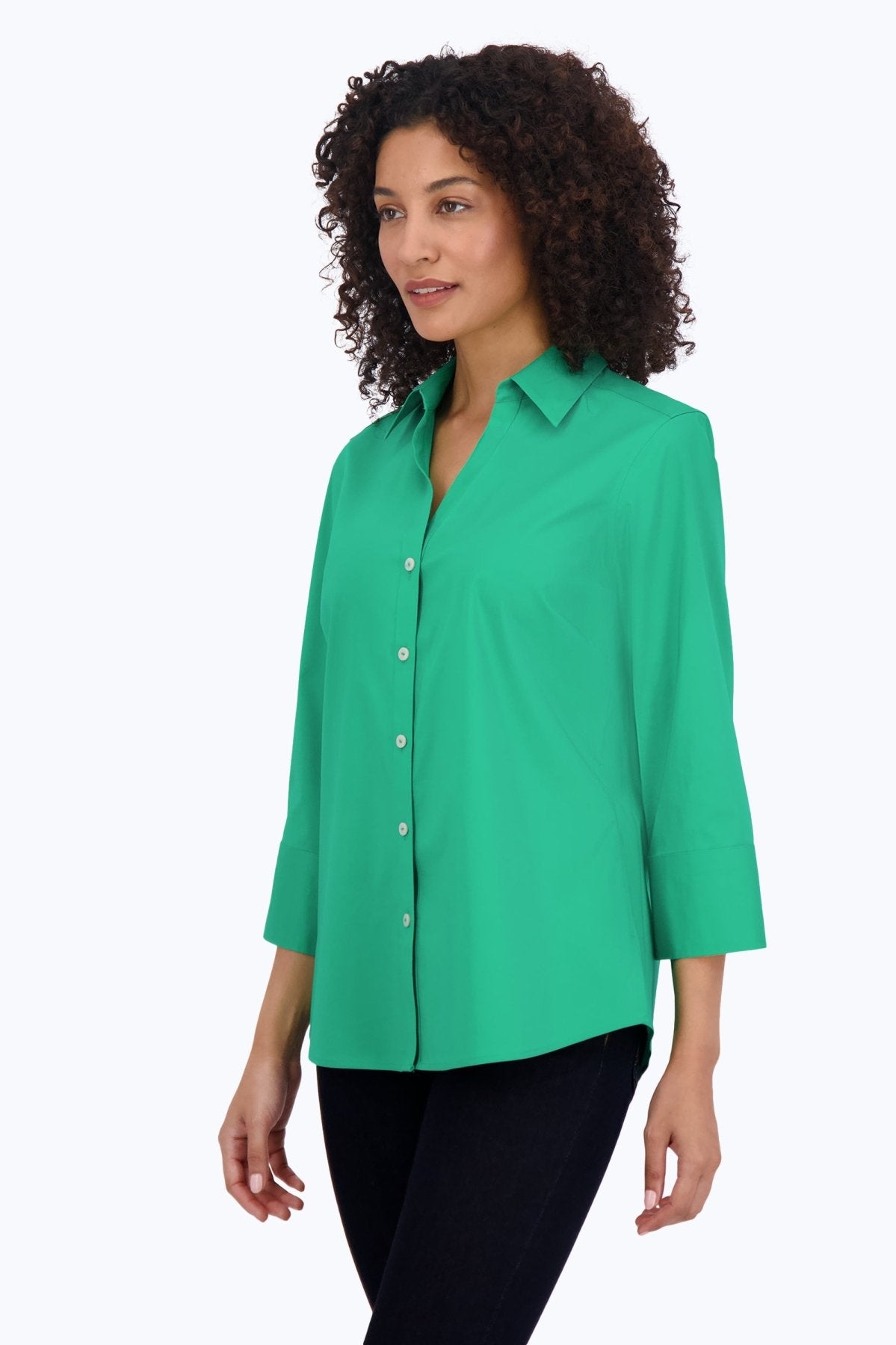 Mary No Iron Stretch 3/4 Sleeve Shirt - Wrinkle-Free Comfort Blouse for Women - Perfect for Office, Travel & Casual Wear