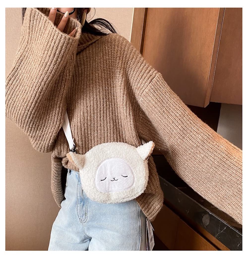 Kawaii Cat Plushie Crossbody Bag - Fluffy Lamb Like Purse for Daily Use