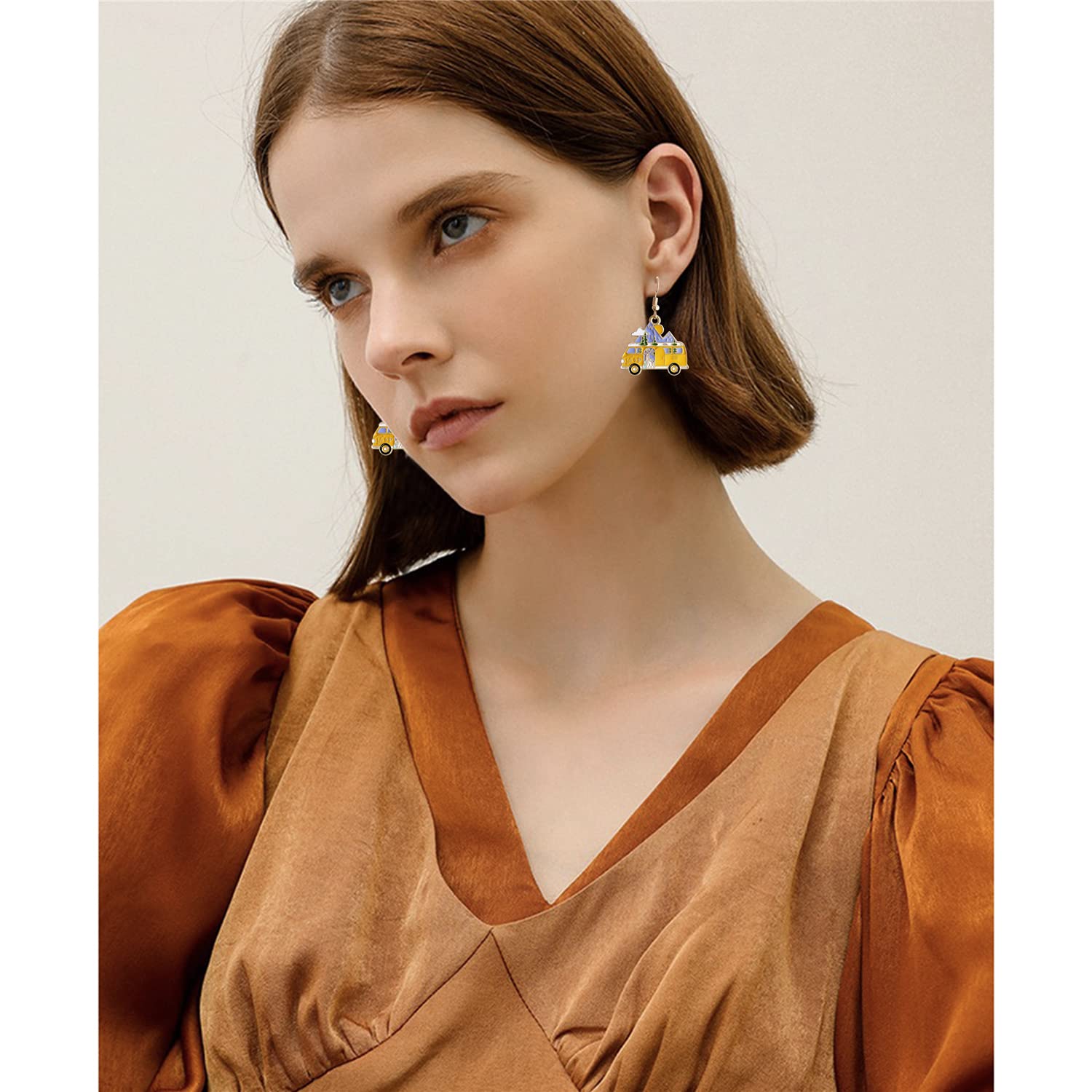 Sparkly Yellow Snow Bus Dangle Drop Earrings for Women - Unique Funny Creative Car Stud Earrings - Perfect Transportation-Themed Jewelry Gift for Christmas, Birthday & Travel Enthusiasts