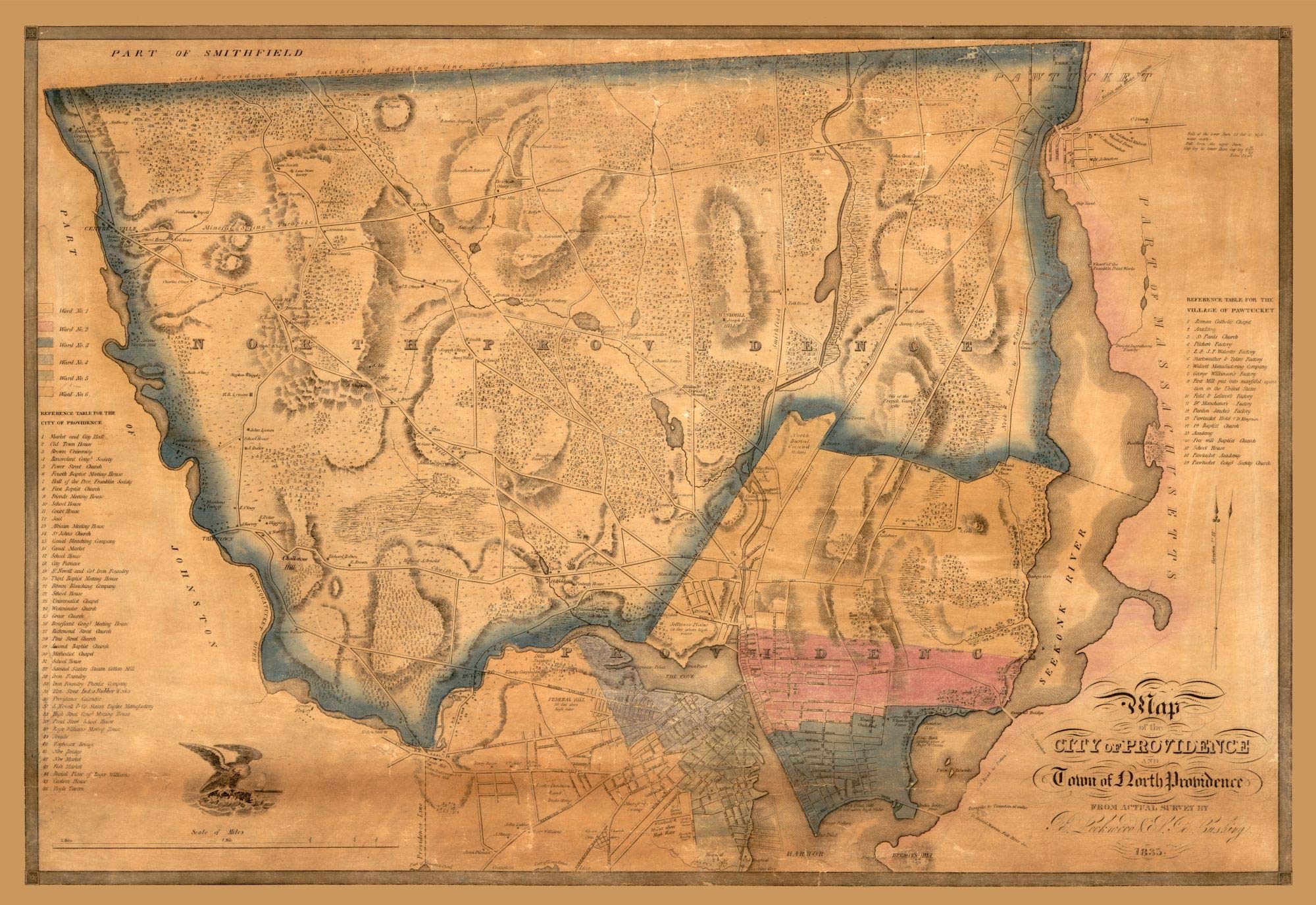 Vintage 1835 Cushing Map of North Providence, Rhode Island - 23 x 33.44 Inch Matte Canvas Wall Art - Perfect for Home Decor, Office & History Enthusiasts
