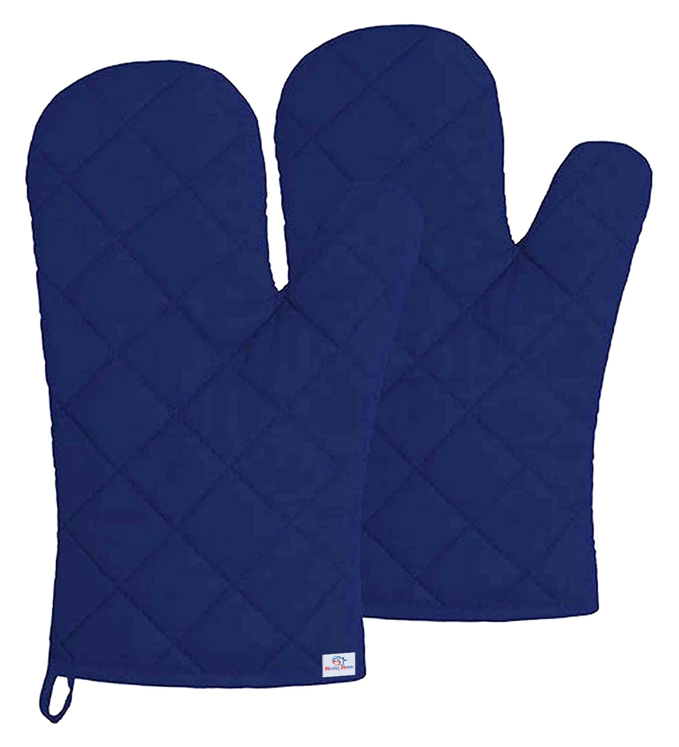 Heart Home Cotton Microwave Oven Gloves Set of 2 - Heat Resistant Kitchen Mittens for Cooking, Baking & Grilling (Blue) - Perfect for Hot Pans, Baking Sheets & Microwave Use