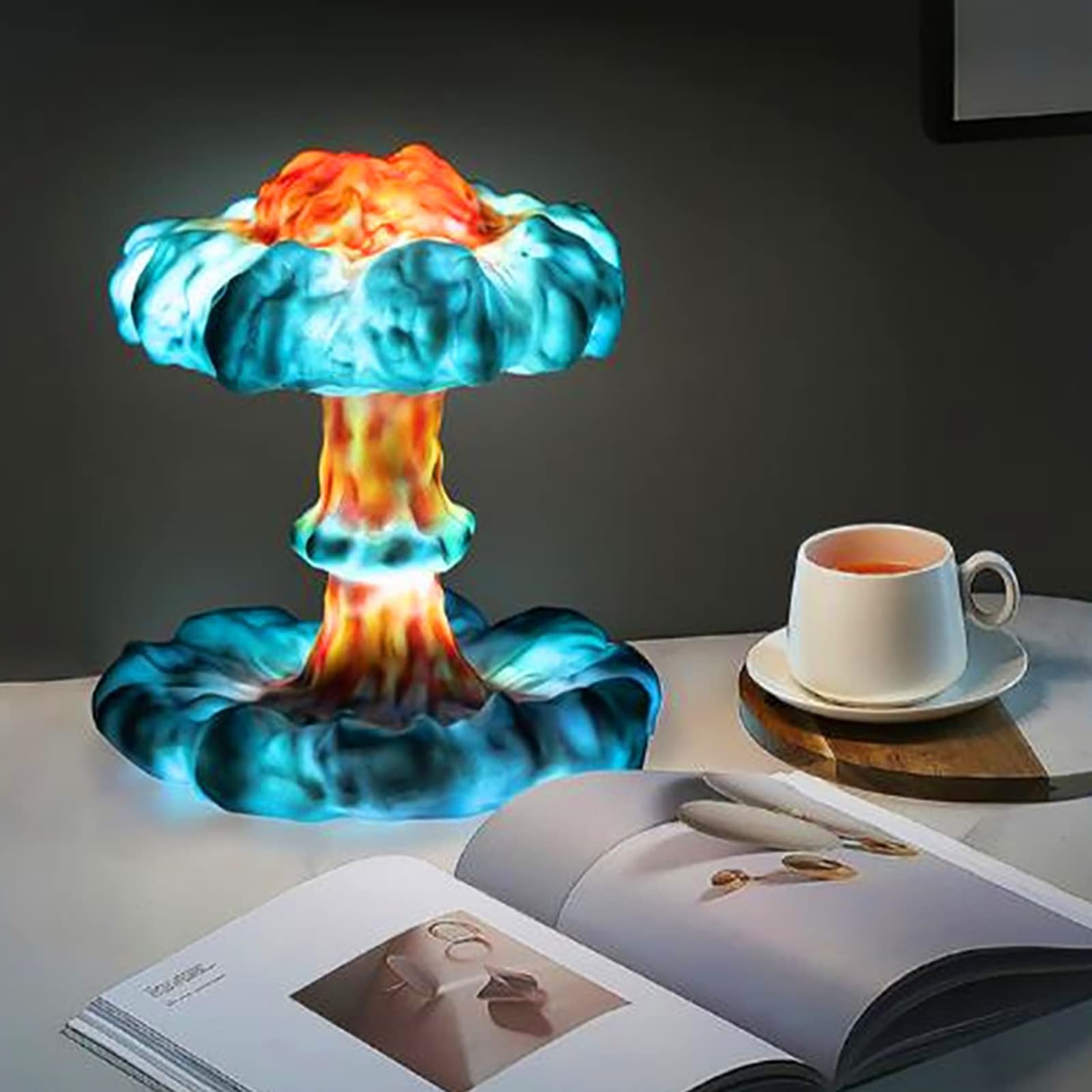 LED Resin Table Lamp with USB Charging - Creative Mushroom Cloud Night Light, Remote Control, 7-Color Stepless Dimming - Bedroom, Bedside, Living Room Decor for Relaxation & Ambiance Lighting