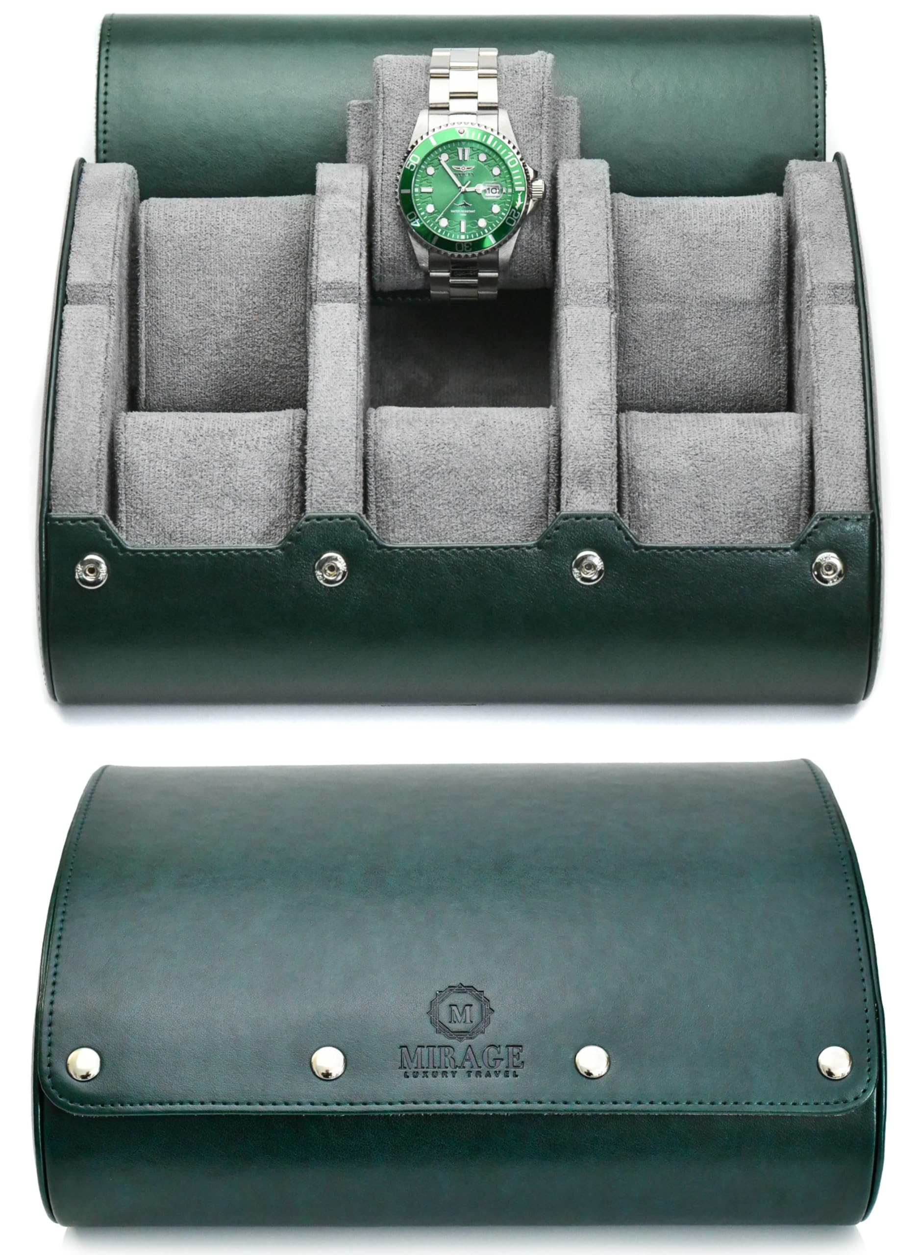 6-Slot Luxury Watch Box for Men - Premium Travel Watch Case with Soft Lining - Royal Green Display Storage Organizer - Perfect for Home, Office & Travel Accessories Organization