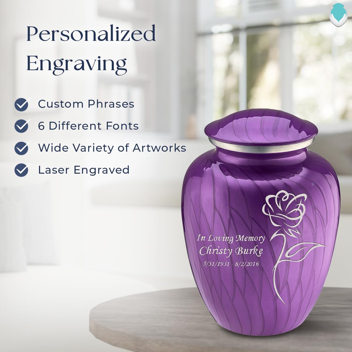 Personalized Rose Cremation Urn for Human Ashes - Large Pearl Purple Funeral Urn for Adults with Double Side Engraving | Holds 200 lbs | Memorial Keepsake for Loved Ones | Perfect for Home Display, Funeral Services & Memorial Ceremonies