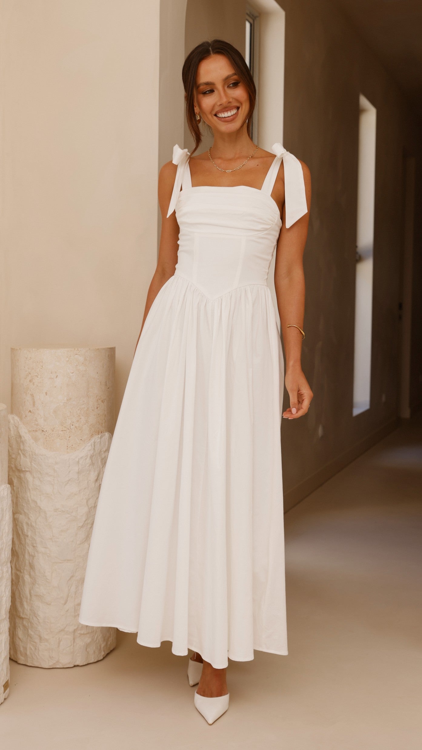 Haisley Maxi Dress for Women - Elegant White Long Flowy Summer Dress - Perfect for Beach, Vacation, and Casual Outings