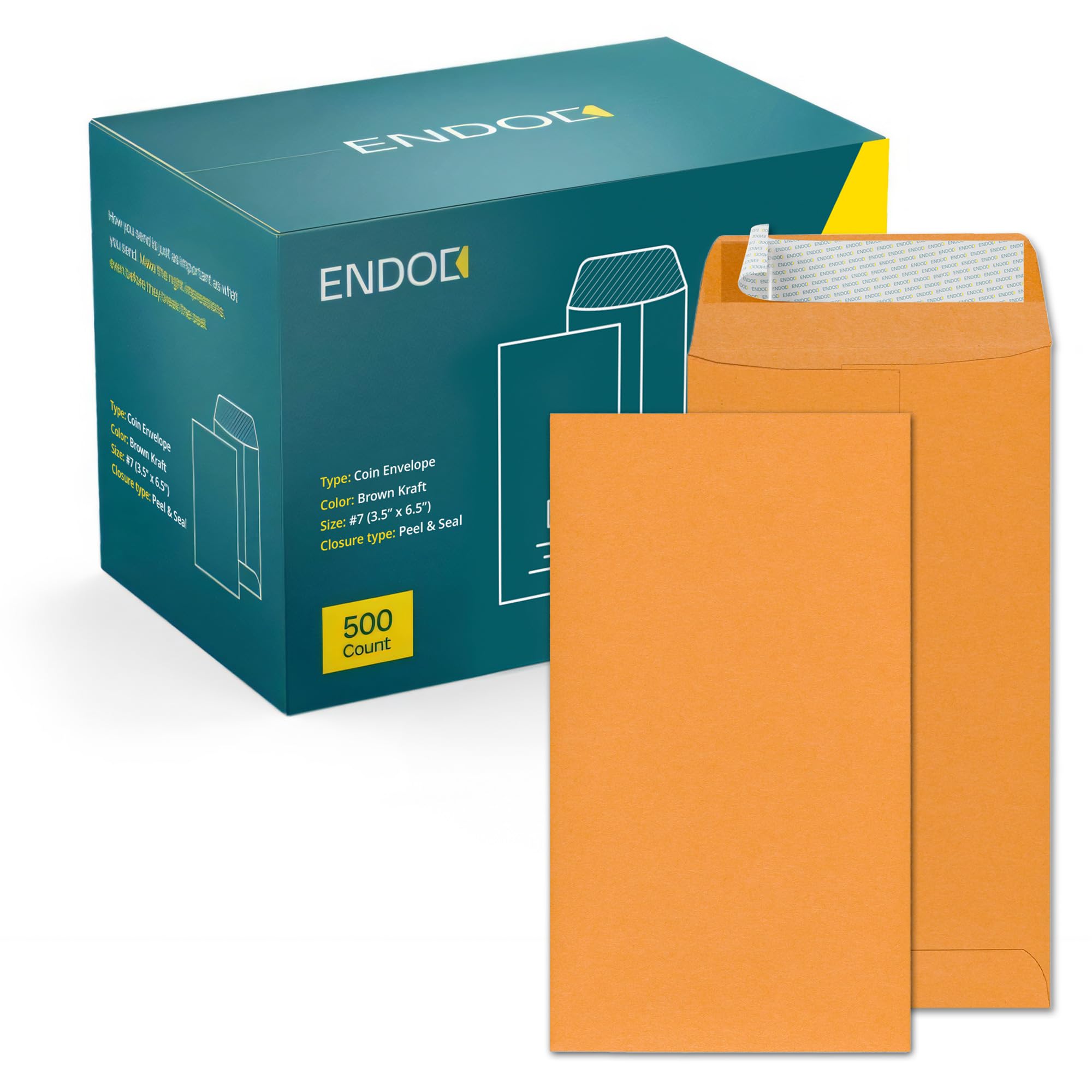 500 Pack Brown Self Seal Money Envelopes - 28lb Peel & Seal Coin Envelopes for Cash, Credit Cards, Gift Cards, Storage & Seeds - Small Business & Home Office Use