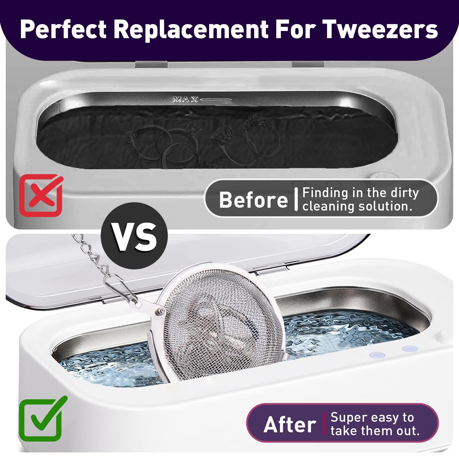 3-Pack Stainless Steel Parts Washer Basket for Ultrasonic Jewelry Cleaning - Durable Small Parts Organizer for Jewelry, Watches & Eyeglasses - Perfect for Home & Professional Use