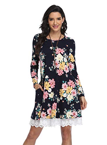 Navy&floral With Lace Trim