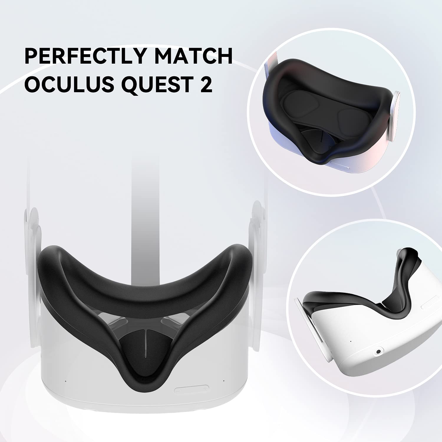 CNBEYOUNG VR Face Cover & Lens Cover for Oculus Quest 2 - Sweatproof Silicone Face Pad Mask, Washable Lightproof Anti-Leakage Cushion Replacement (Black) - Perfect for Gaming, Fitness VR & Extended Play Sessions