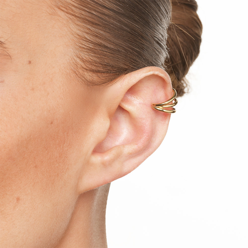 Gold Triple Band Single Ear Cuff - Elegant Cartilage Earring for Women - Perfect for Parties, Weddings & Everyday Wear