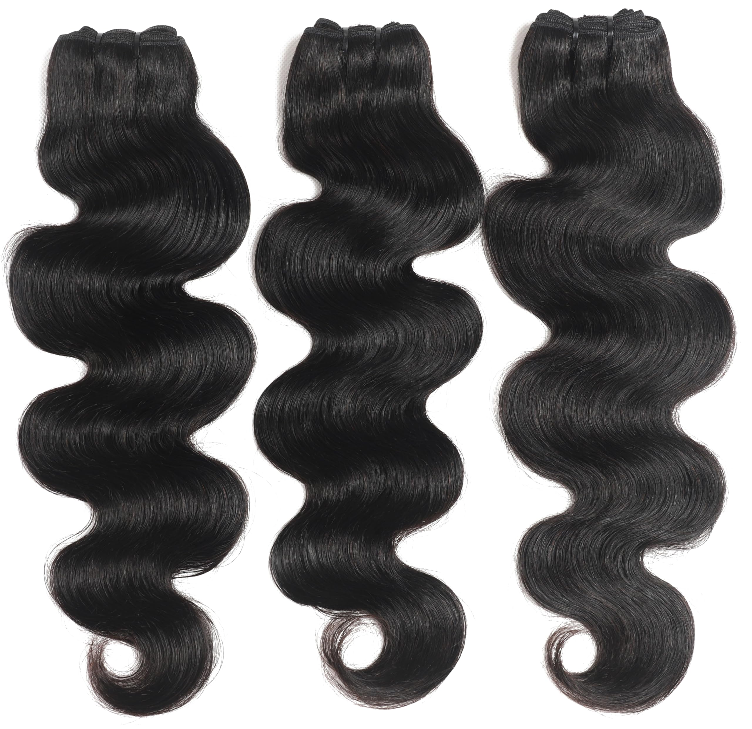 12A 100% Real Human Hair Bundles 20 22 24 Inch - 3 Pcs Body Wave Hair Extensions for Weaving - Natural Black Wavy Weft Hair for Styling & Volume - Perfect for Daily Wear, Parties & Special Occasions