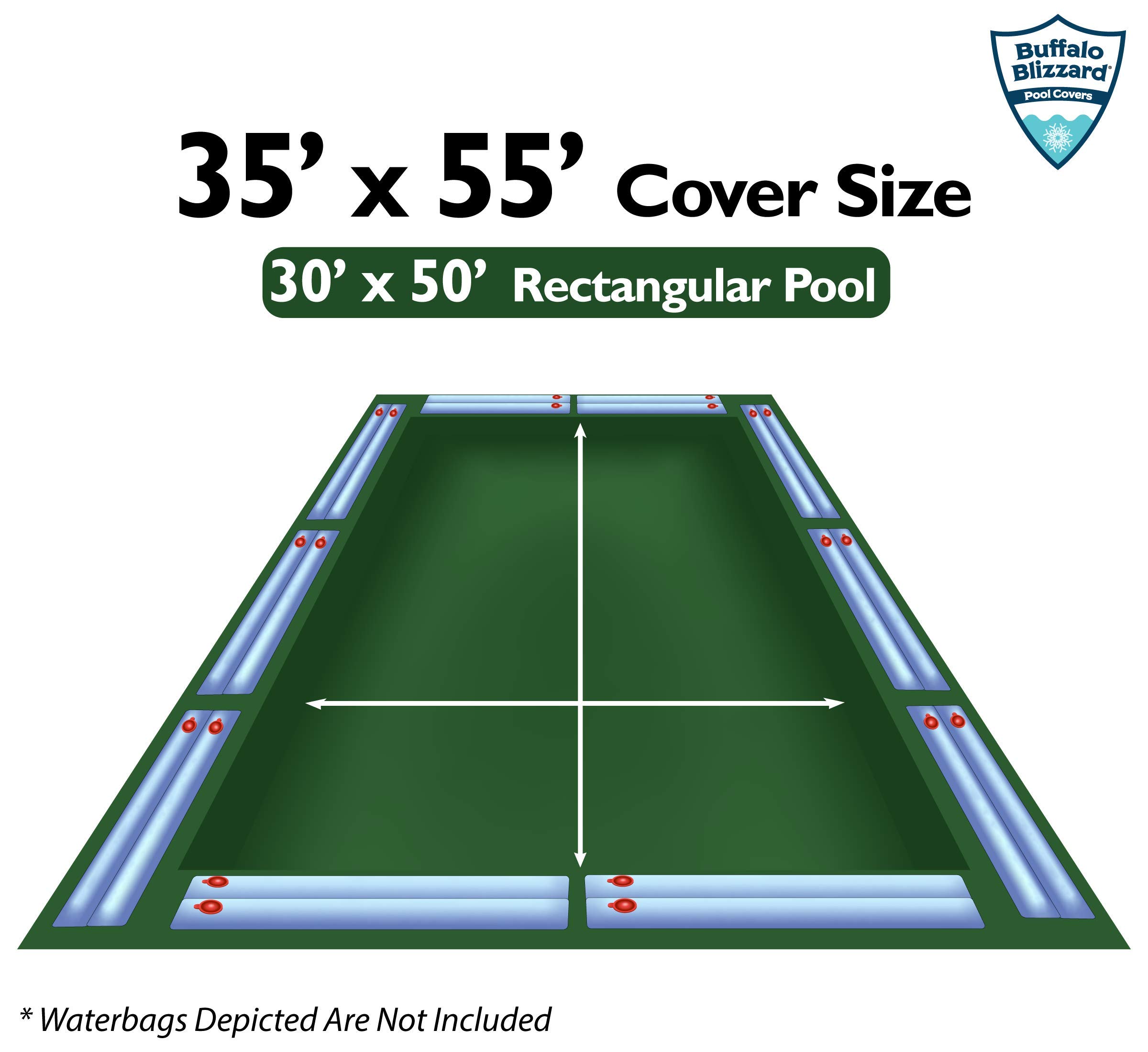 Buffalo Blizzard Ripstopper Green Winter Pool Cover for 30x50 ft Rectangle In-Ground or Above Ground Swimming Pools | Heavy Duty 5-Foot Overlap | Secure Fit for Harsh Winter Protection | Perfect for Snowy Climates and Freezing Temperatures
