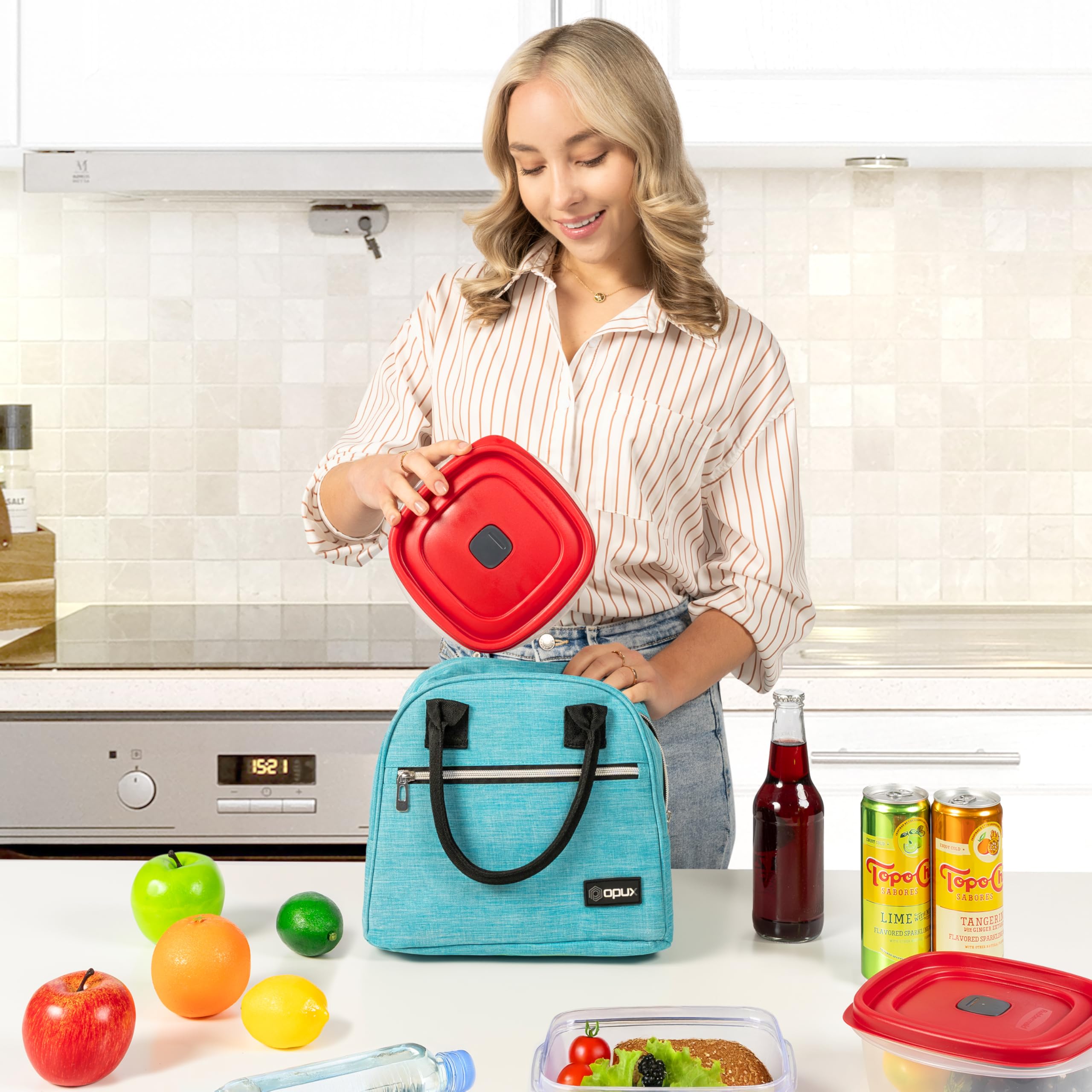 **Opux Insulated Lunch Box for Women & Kids - Reusable Thermal Lunch Bag for Work, School, Beach & Travel - Cute Soft Cooler Tote for Meal Prep & Food Storage - Teal Blue**    *Perfect for office lunches, school meals, picnics, and outdoor adventures!*