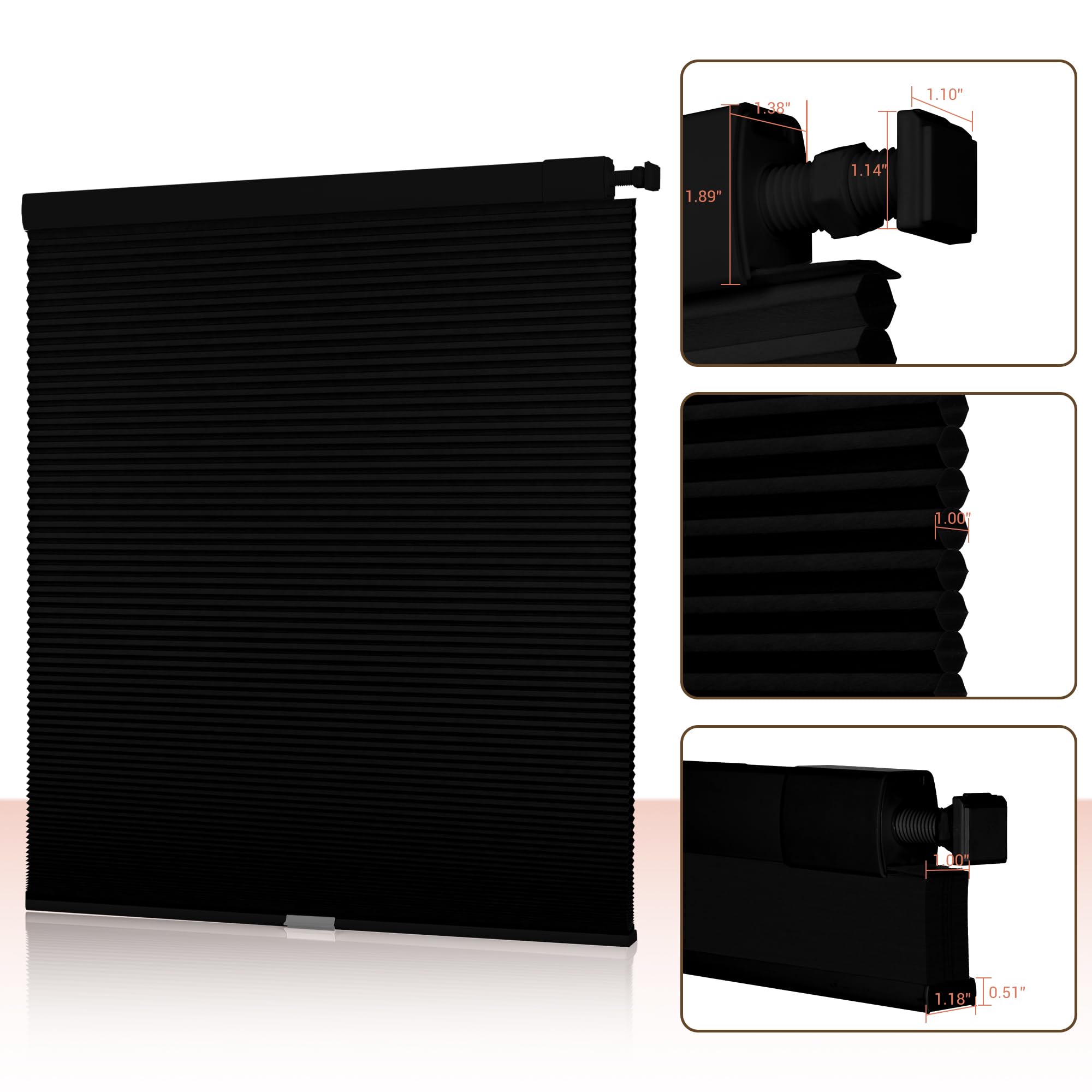 No Drill No Tools Blackout Cellular Shades - Cordless Easy Install Honeycomb Blinds for Windows - Thermal Insulated & Noise Reduction - Custom Size (Blackout-Black) - Perfect for Bedrooms, Nurseries & Home Offices