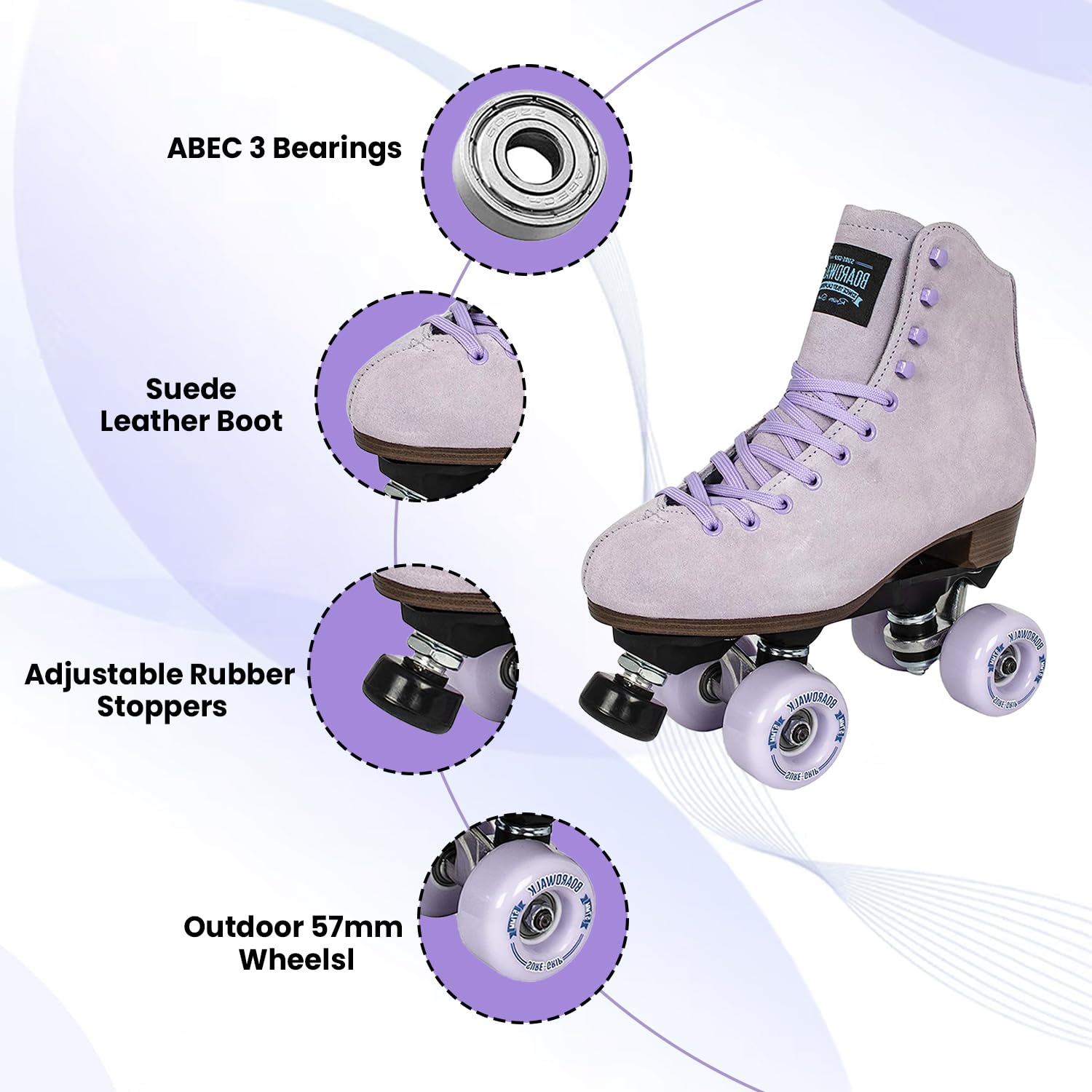 Sure-Grip Boardwalk Unisex Outdoor Roller Skates - Retro Style Suede Leather Boots with ABEC-3 Bearings & Aluminum Trucks - 82A Outdoor Wheels for Smooth Rolling - Perfect for Park Trails, Rink Skating & Retro Fashion