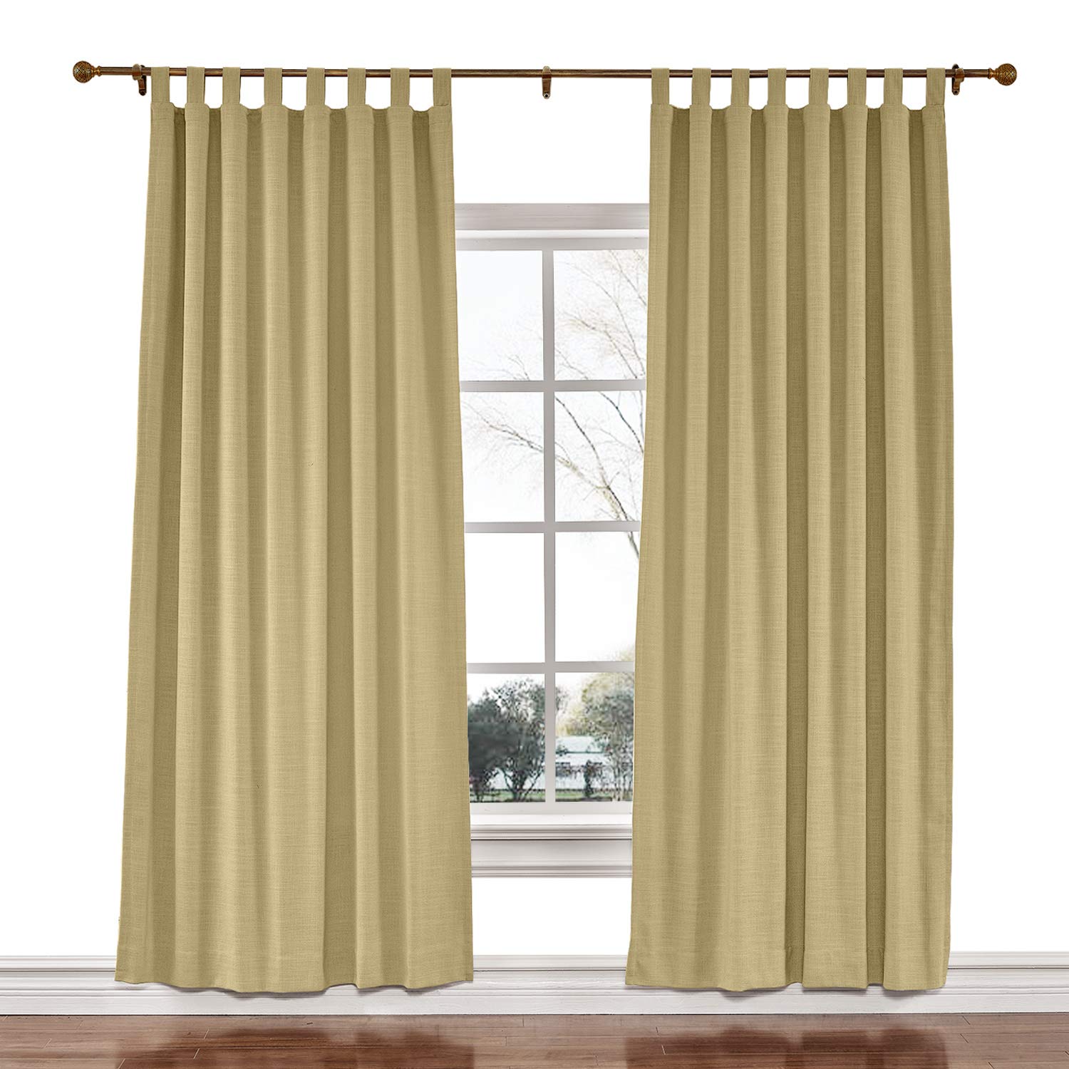 TWOPAGES 150W x 102L Inch Blackout Tab Top Curtains - Faux Linen Drapes for Living Room, Bedroom, Theater & Patio Door - Light Blocking Window Treatment for Home & Office (1 Panel, Khaki Yellow)