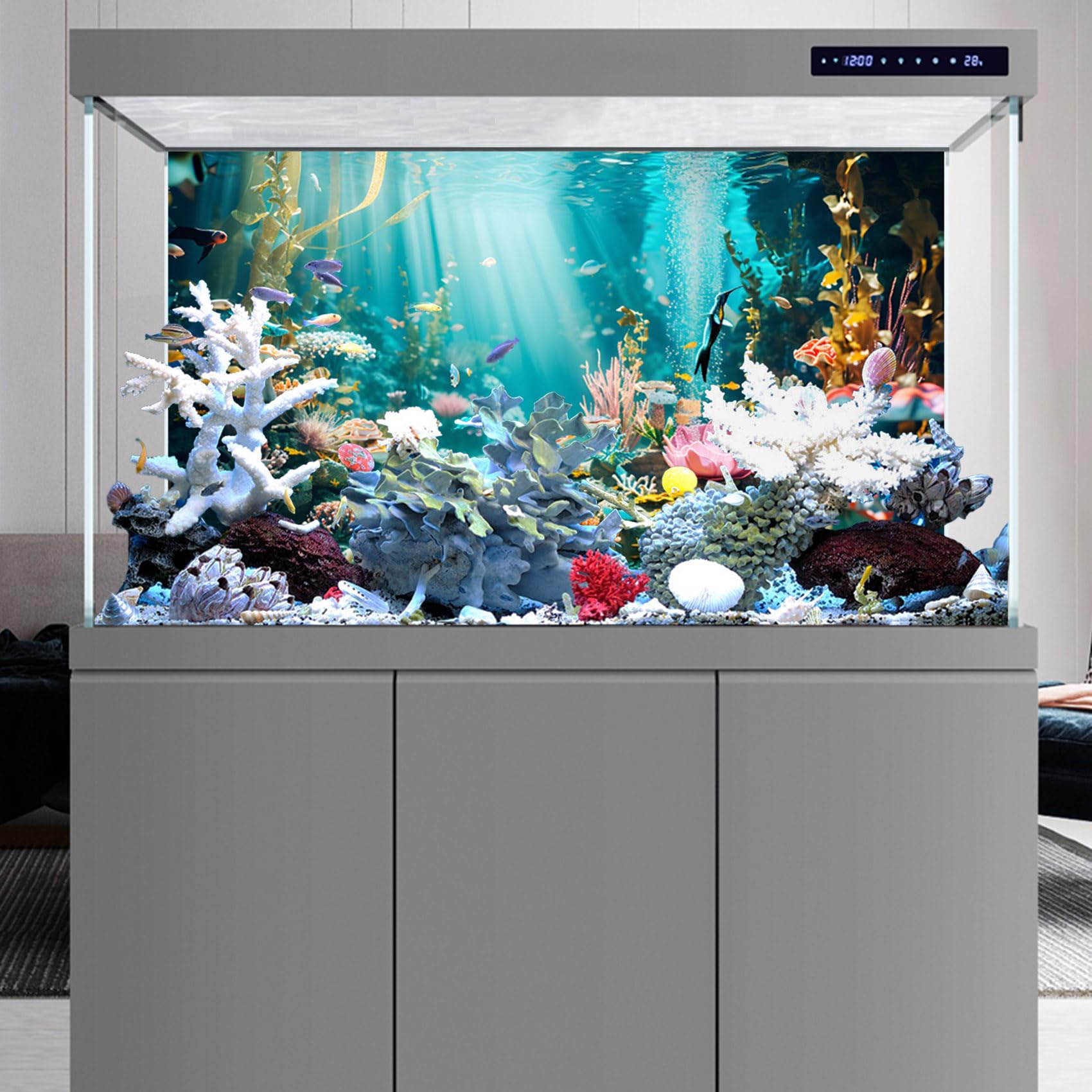 Premium 24x16 Inch Aquarium Background - Coral Seaweed Reef Rock Underwater Scene for Tropical Fish Tanks, Reptile Terrariums & Bearded Dragon Habitats | Vibrant Fish Tank Backdrop for Home & Office Decor