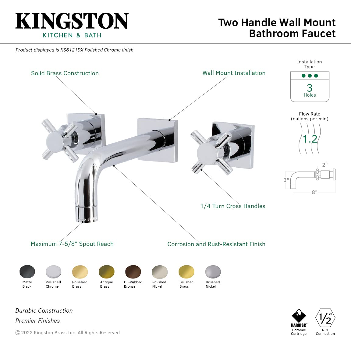 Kingston Brass KS6125DX Concord 8-Inch Widespread Bathroom Sink Faucet - Oil Rubbed Bronze Finish - 10