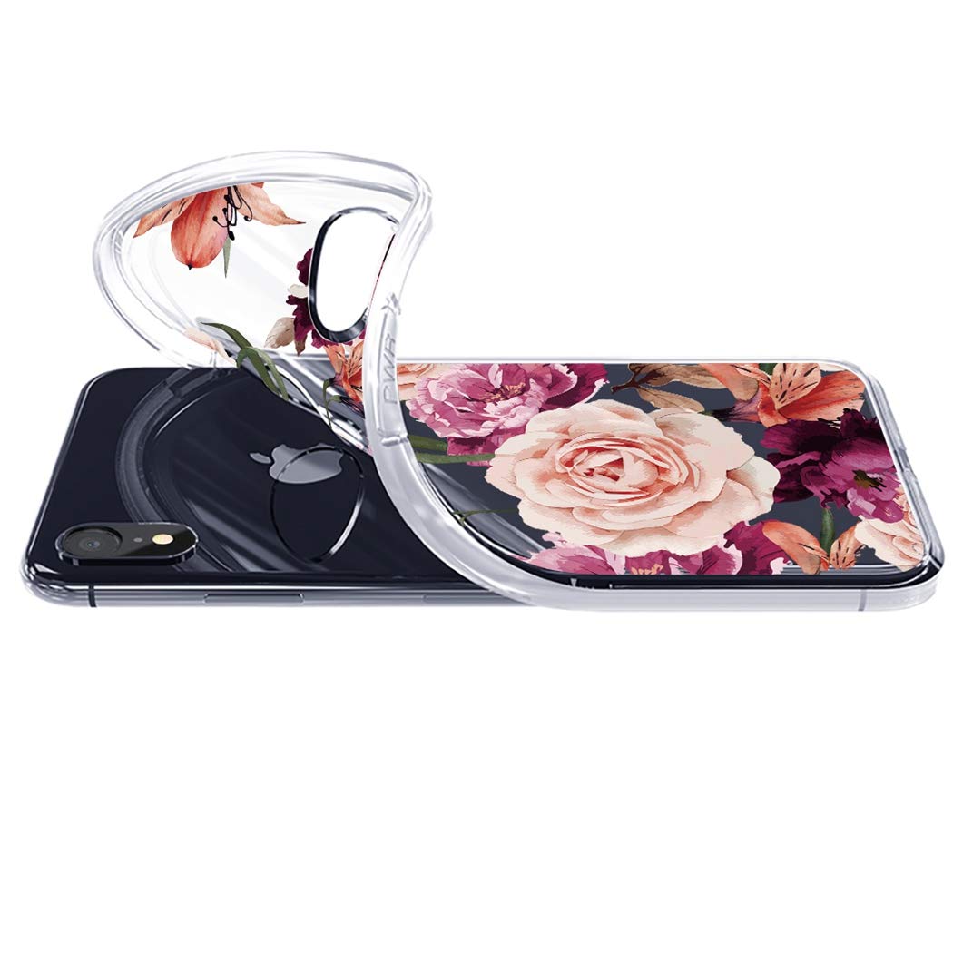 iPhone XR Case for Women - Shockproof Clear Floral TPU Slim Protective Cover for iPhone XR 6.1 inch (Purple Flower) - Perfect for Everyday Use, Work & Travel