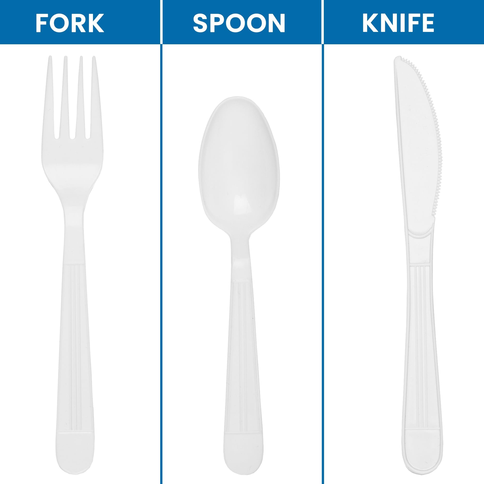 750 Count White Plastic Utensil Set - Disposable Cutlery with Napkins for Parties, Picnics & Events - Bulk Wrapped Silverware for Weddings, BBQs & Catering