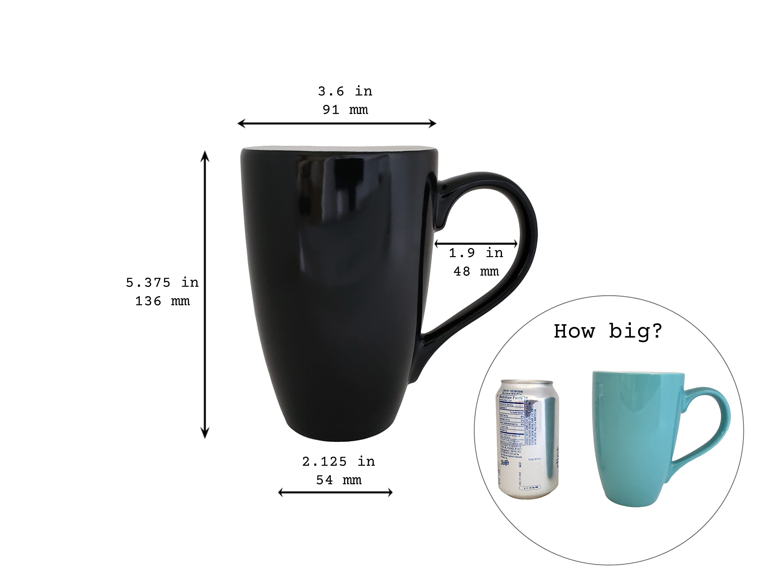 Premium 18oz Porcelain Coffee Mugs Set of 4 - Large Bistro Style Cups with Oversized Handles, Black & White Contrast Design - Perfect for Home, Cafe, Office, and Gift Giving