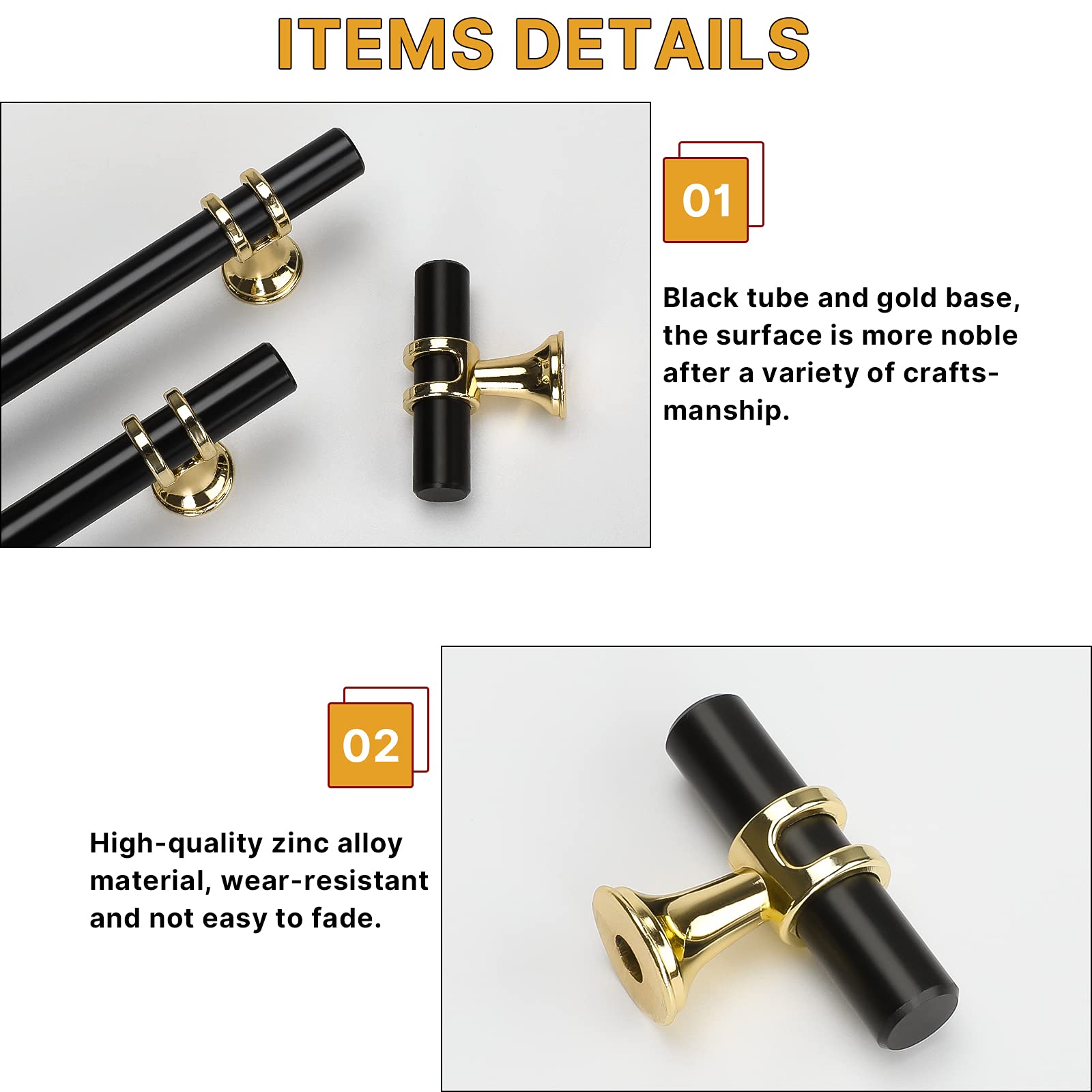 10 Pack Black Gold Cabinet Knobs - Single Hole Kitchen Handles & Drawer Pulls for Bathroom, Dresser & Cabinet Hardware - Elegant Upgrade for Home Decor & DIY Projects