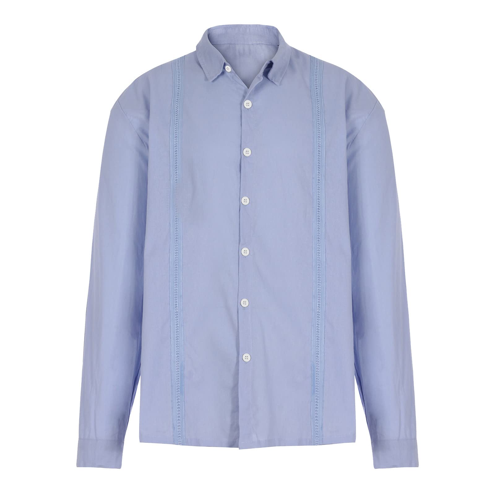 Men's Casual Button Down Shirt - Breathable Cotton Linen Blend Long Sleeve Shirt in Classic Blue | Perfect for Office Wear, Date Night & Weekend Outfits