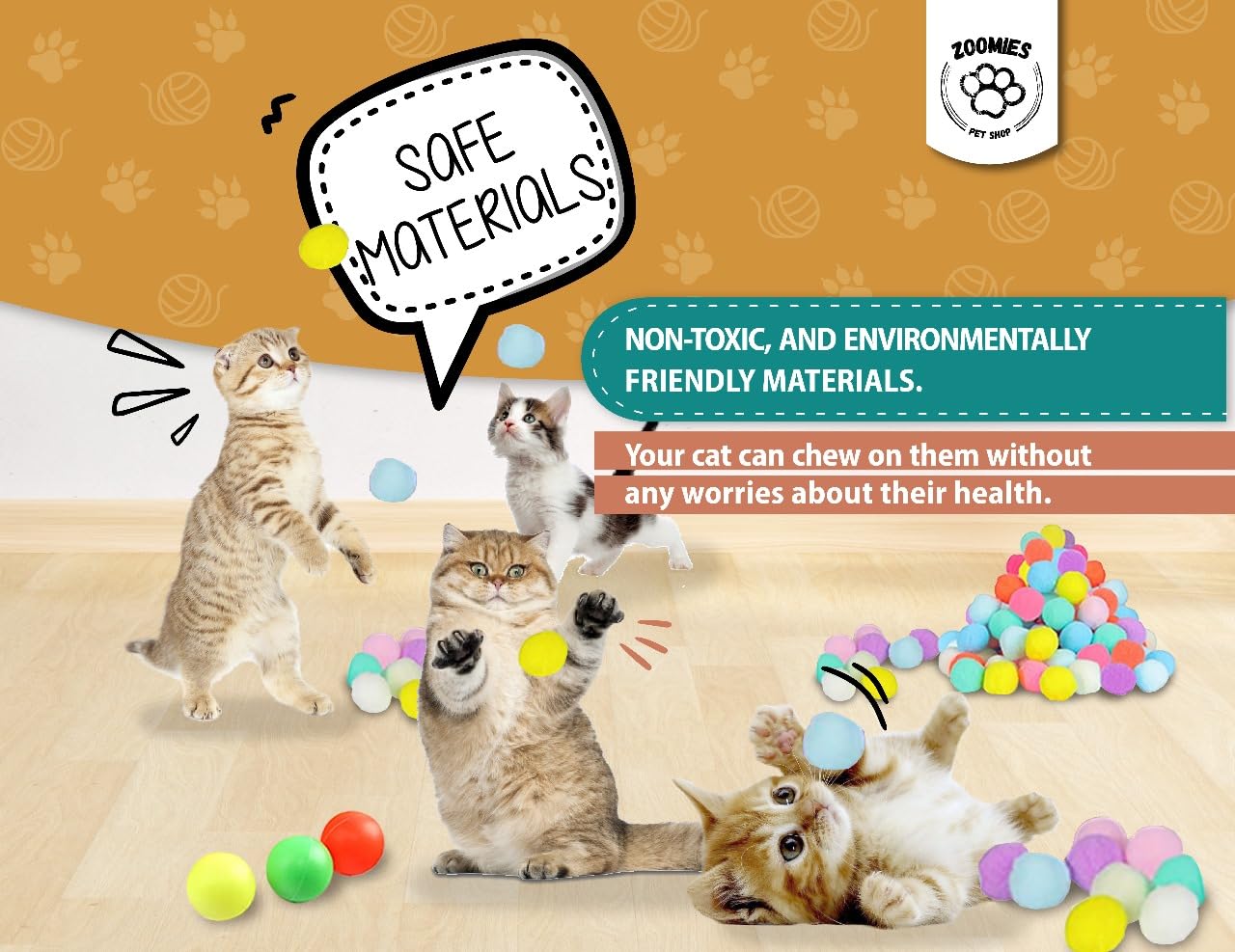 Interactive Cat Toys for Indoor Cats - 1pc Cat Toy Gun, 100 Pom Pom Balls & 3 Bouncing Balls | Automatic Ball Launcher for Fun & Exercise - Perfect for Playtime, Training & Keeping Cats Active at Home