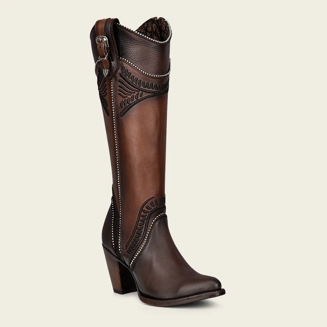 **3F82RS Women's Brown Western Cowgirl Knee High Boots - Genuine Cowhide Leather - Perfect for Rodeo, Country Dancing & Fashion Outfits**