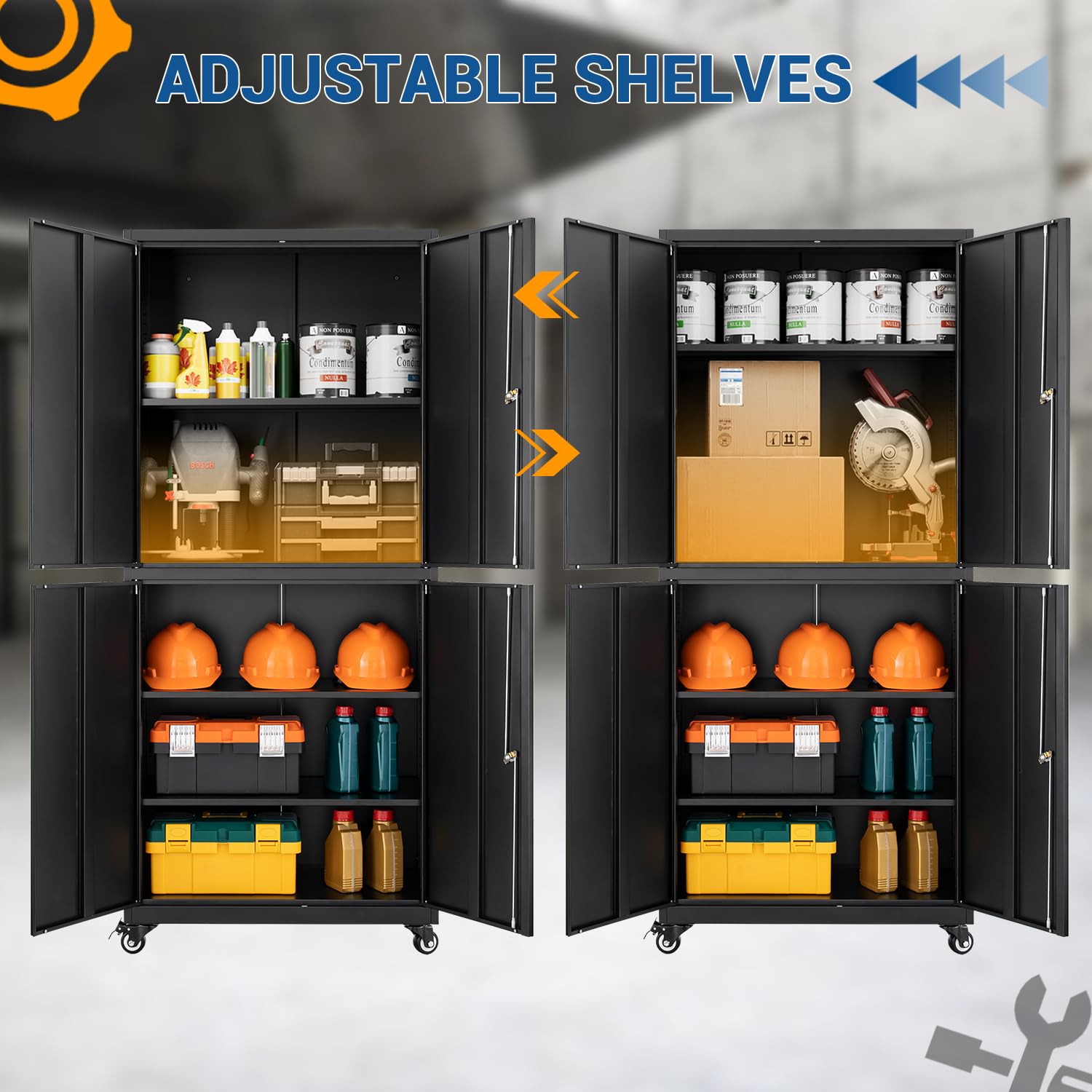 Heavy Duty Metal Storage Cabinet - Adjustable Shelves, Lockable Doors & Pegboard for Garage Tool Organization - Black | Perfect for Workshop, Garage & Home Storage