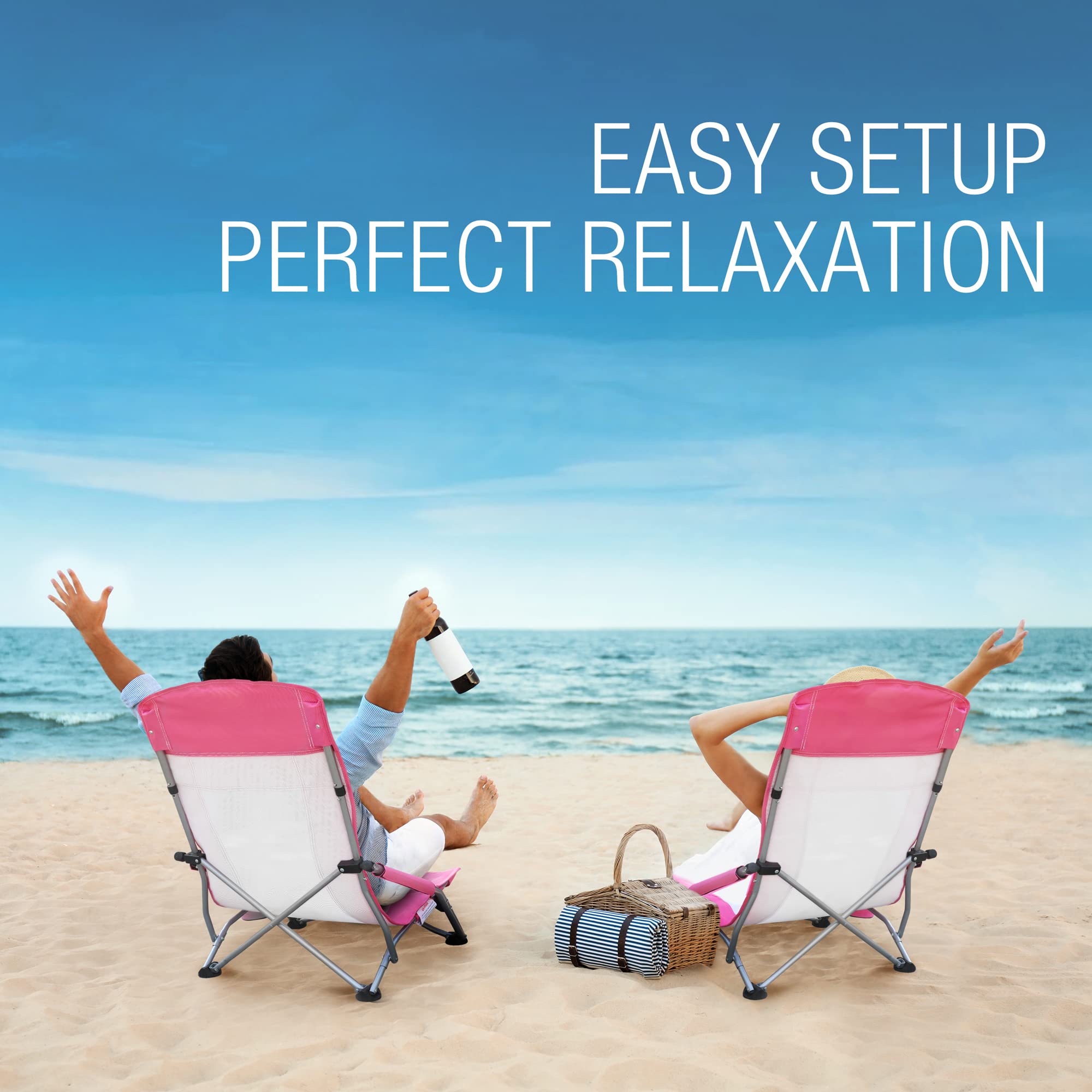 HAUSHOF 2-Pack High Back Beach Chairs - Lightweight Folding Camping Chairs with Mesh Back, Cup Holder & Carry Bag - Padded Armrest for Outdoor, Beach, Lawn, Camping, Picnic & Festival Use