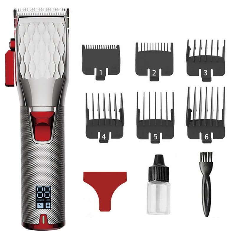 Professional Cordless Hair Clippers for Men - Rechargeable Electric Barber Trimmer with Oil Head & Gradient Cutting Technology (Red) - Perfect for Home Haircuts, Beard Trimming & Professional Grooming