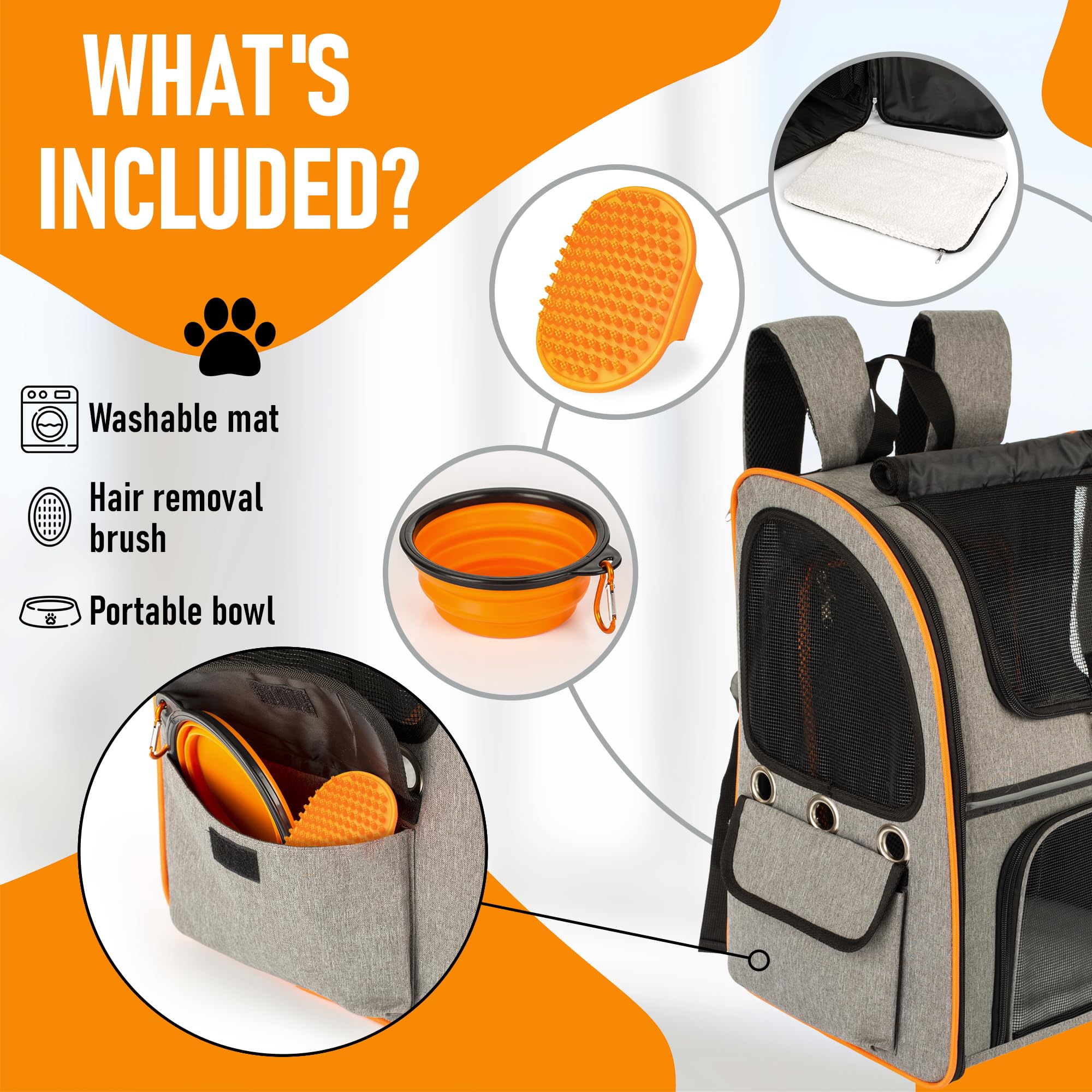 **Expandable Cat Backpack Carrier with Hair Removal Brush - Breathable Mesh Pet Carrier for Small Dogs & Cats Up to 17 lbs - Perfect for Travel, Hiking & Outdoor Adventures**