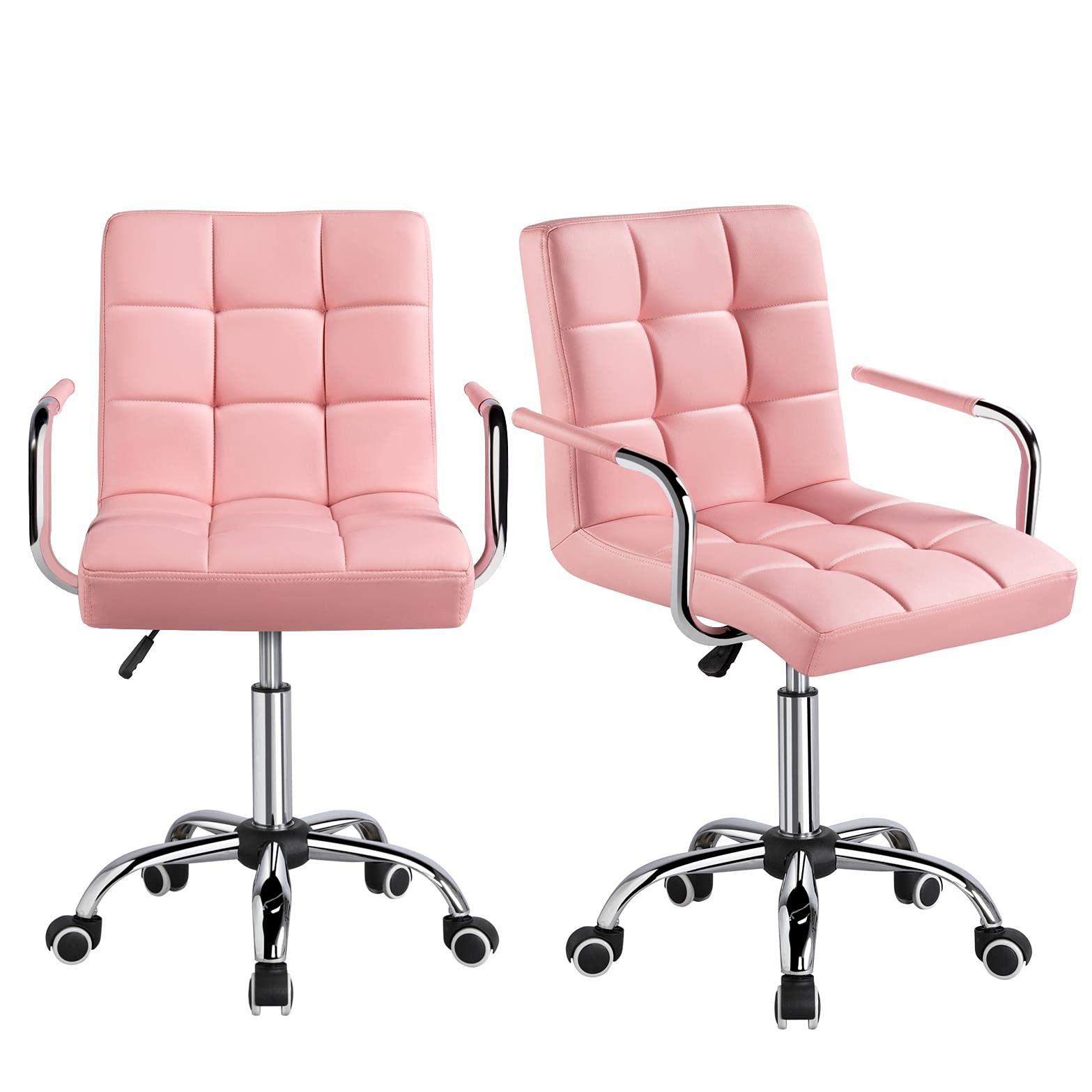 Yaheetech Pink PU Leather Ergonomic Office Chair - Adjustable Height, Rolling Wheels, Comfortable Desk Chair for Home, Office & Gaming Use