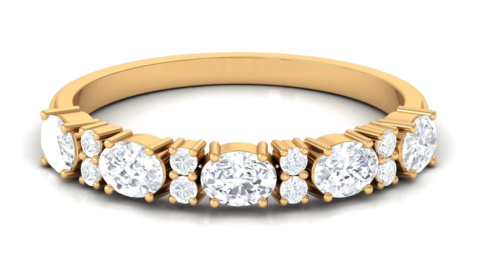 1.25 CT Oval & Round Cut Moissanite Half Eternity Ring in 14K Solid Gold - Elegant Wedding Band, Anniversary Gift for Her - Perfect for Proposals, Engagements & Special Occasions