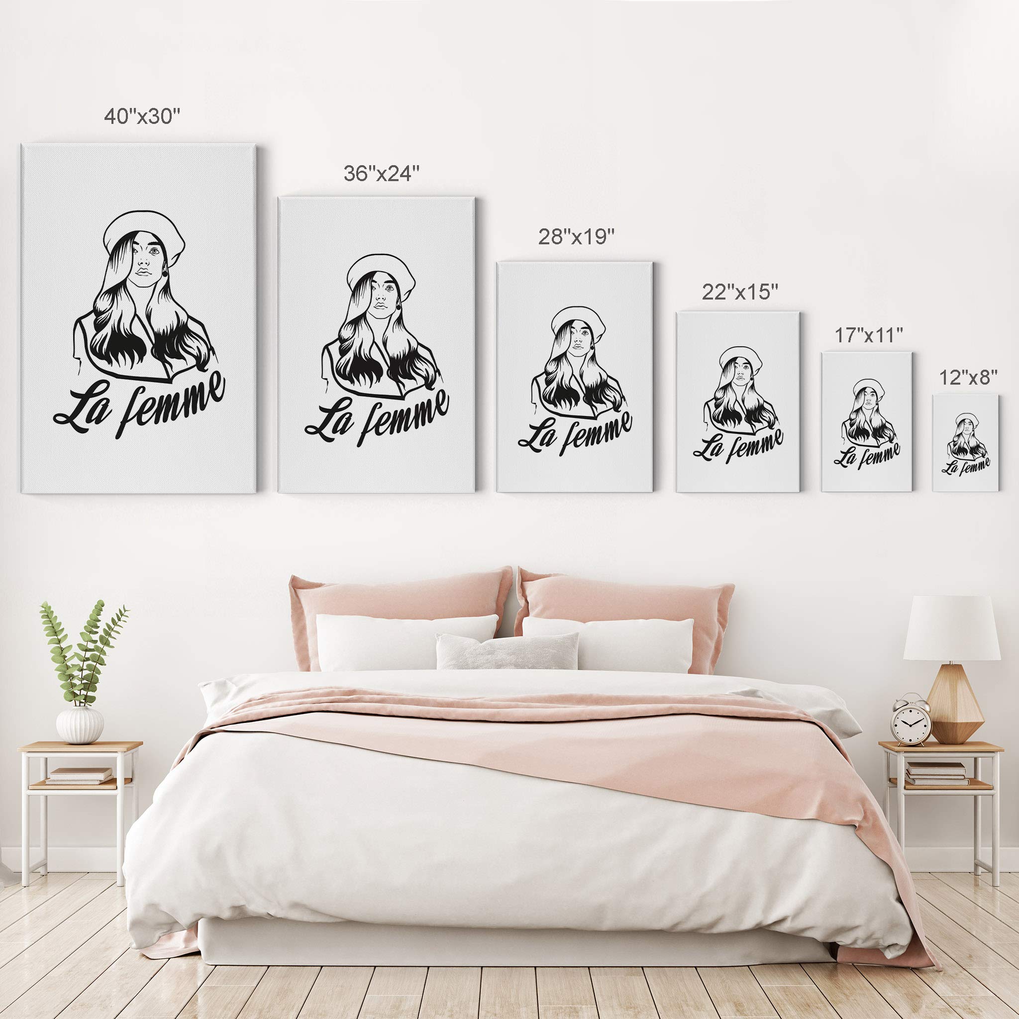 Smile Art Design La Femme Black and White Lady Sketch Drawing - Minimalist Glam Fashion Canvas Wall Art Print (40x30 Inches) - Perfect for Office, Bathroom, Girl's Room, Women's Dorm, Bedroom & Living Room Decor - Ready to Hang - Elegant Home & Gift Idea for Art Lovers