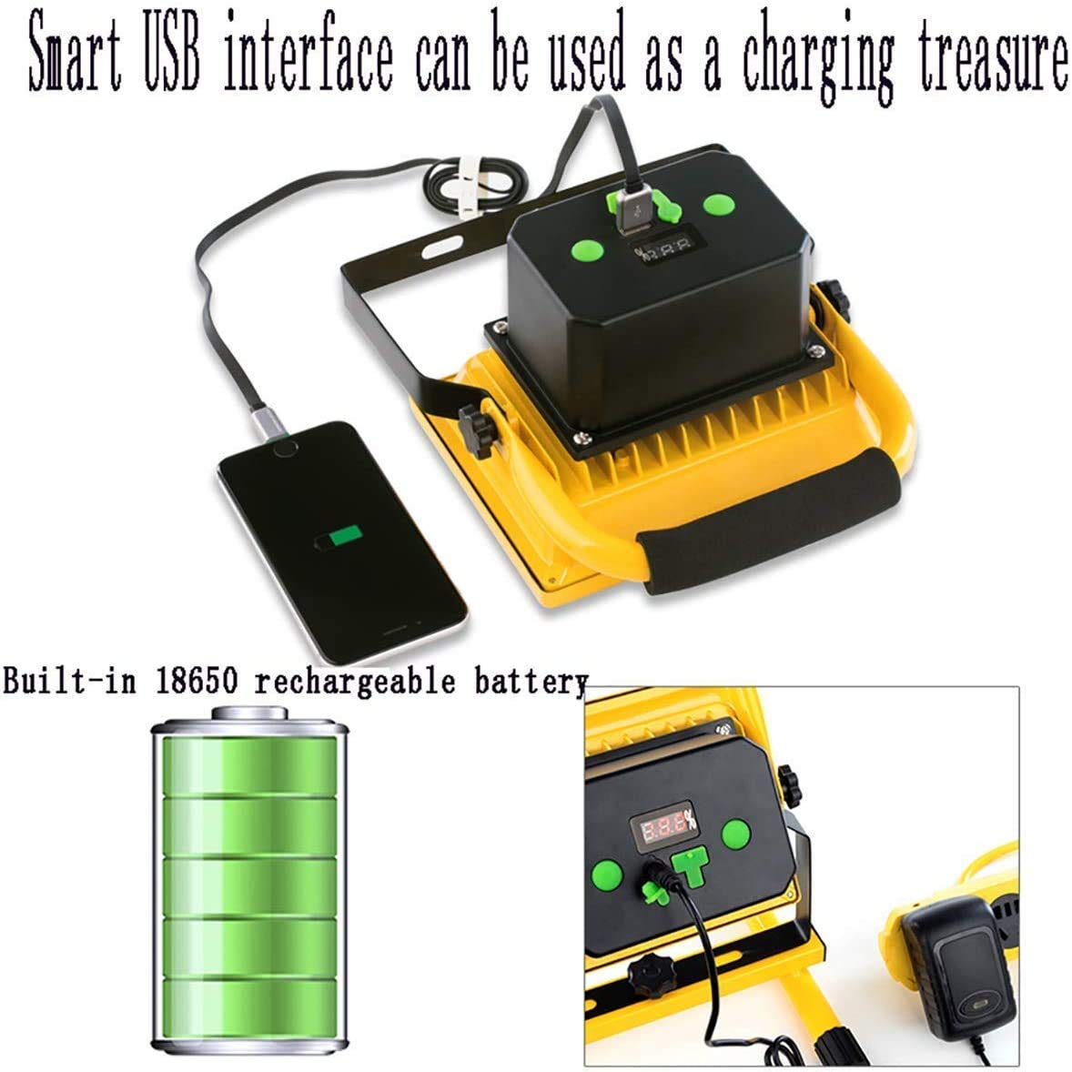 500W Rechargeable LED Flood Light with Tripod Stand - IP65 Waterproof Work Light for Outdoor Security, Emergency, Fishing, Camping & Hiking | Portable Spotlight for Construction, Backyard, Hunting and Nighttime Activities