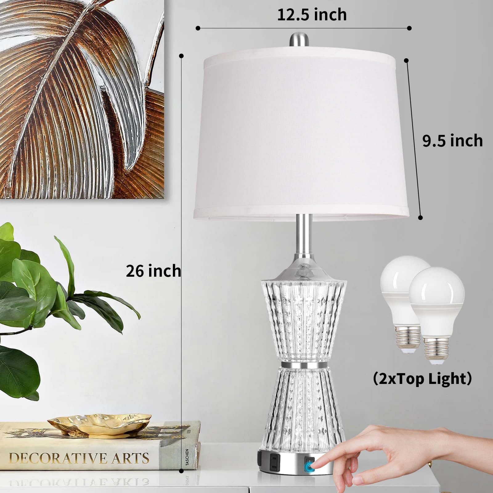Modern LED Table Lamps Set of 2 with USB Charging Ports & AC Outlet - White Shade Nightstand Lamps for Bedroom, Living Room, Office - Includes Energy Efficient Bulbs (Perfect for Reading, Charging Devices & Ambient Lighting)