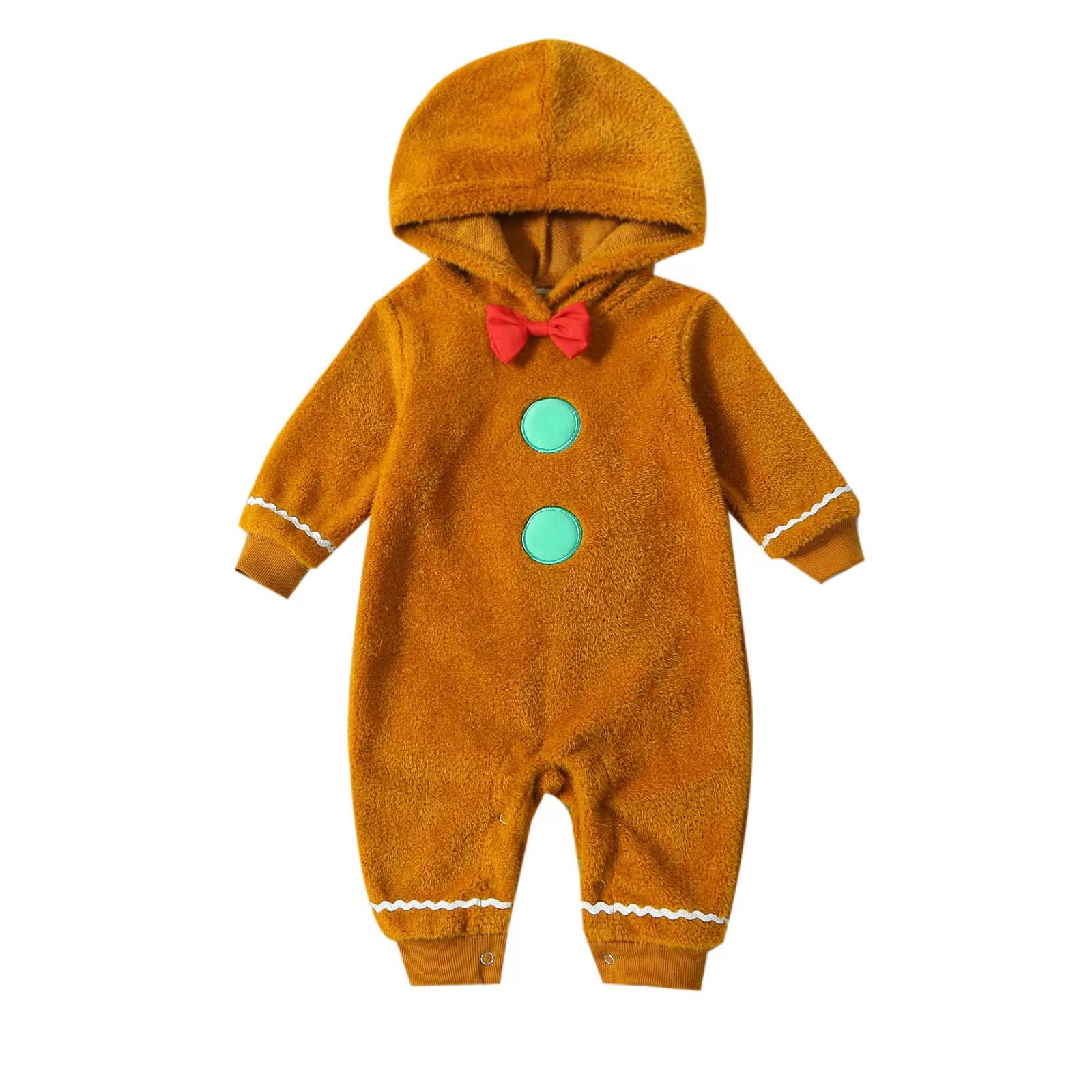 Chloefairy Newborn Baby Boy & Girl Gingerbread Man Romper - Long Sleeve Hooded Jumpsuit Christmas Outfit | Holiday Photo Shoot & Family Gathering