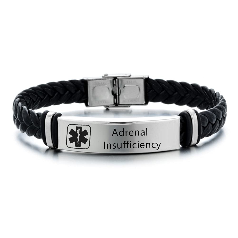 Medical Alert ID Bracelet for Men & Women - Adjustable Braided Leather Cuff Wristband with Emergency Medical Information - Allergy Awareness & Health Condition Jewelry for Adults - Perfect for Daily Wear, Travel & Emergency Situations