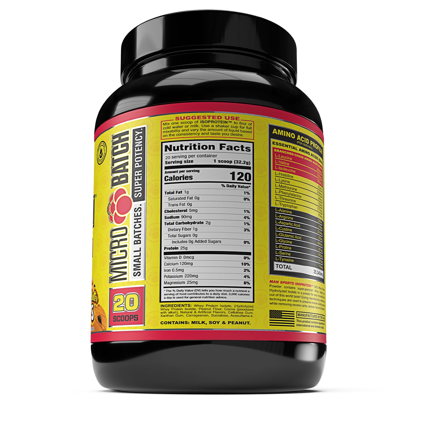 Man Sports ISO-Protein Hydrolyzed 100% Pure Whey Protein Isolate Powder with Peanut Butter Bits - 1.42lb (20 Servings) for Muscle Recovery & Post-Workout Nutrition | Gym & Fitness Supplement for Athletes