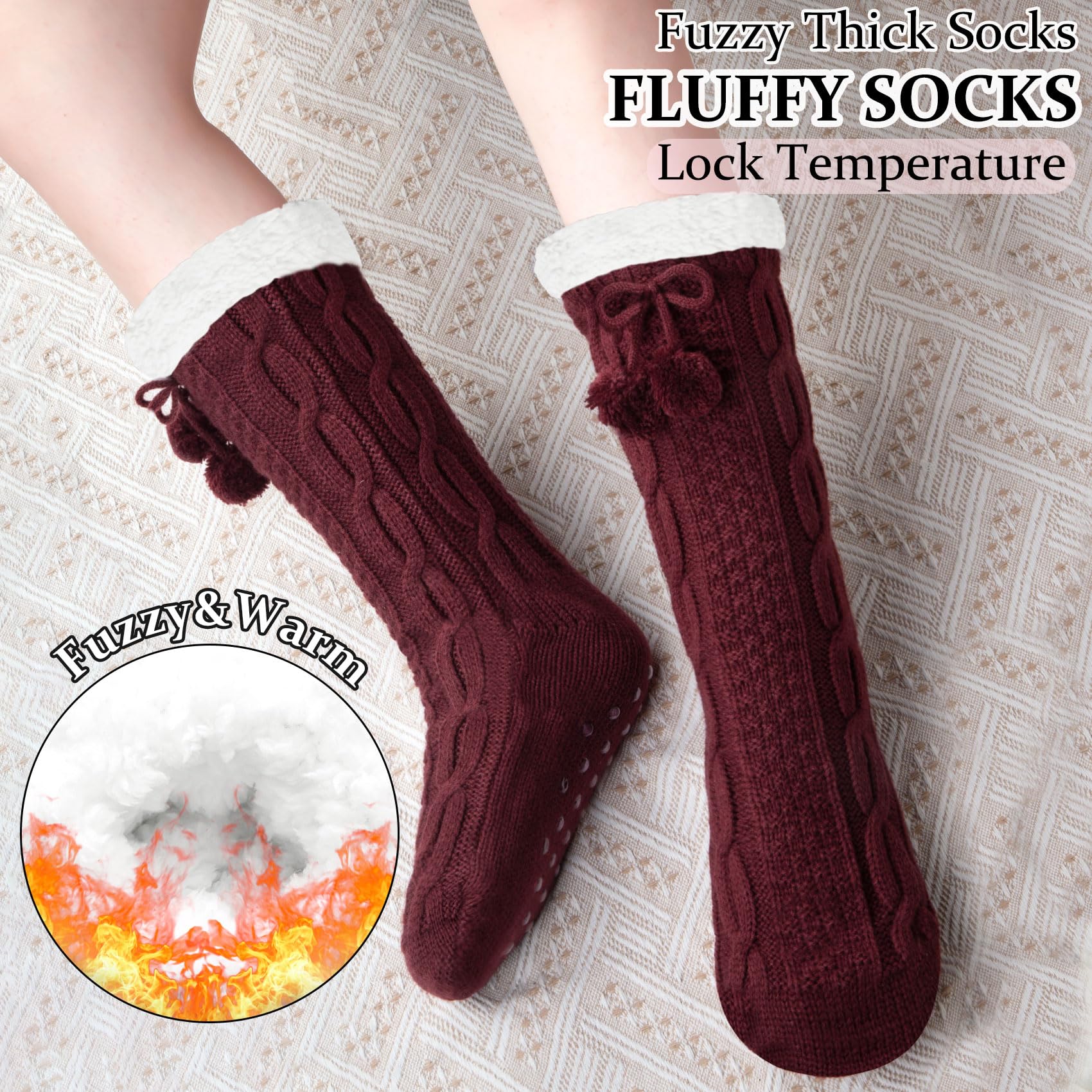 Justay Women's Warm Fluffy Non-Slip Thermal Bed Socks - Cozy Winter Slipper Socks for Cold Nights - Perfect for Sleeping, Lounging & Home Comfort