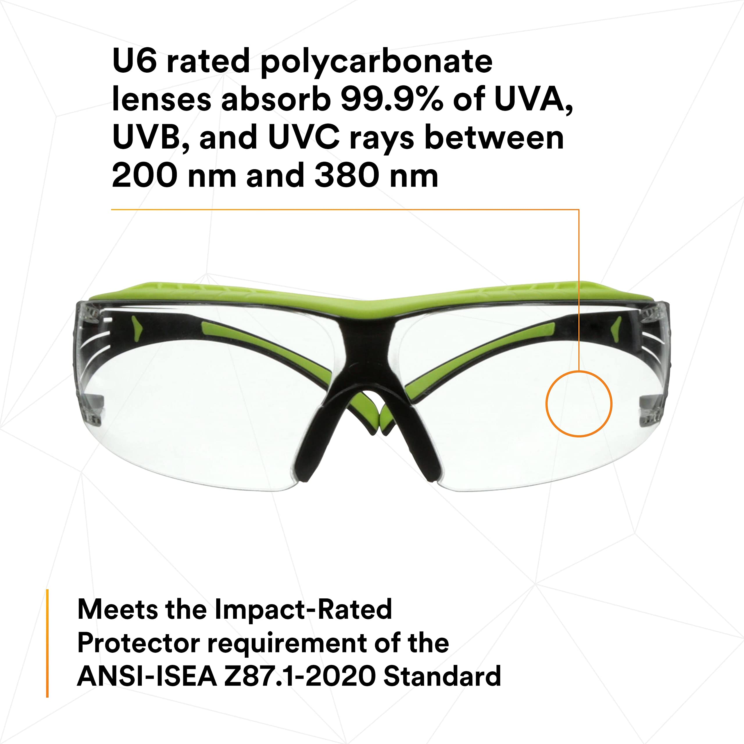 3M SecureFit 400X Safety Glasses - ANSI Z87.1 Certified, Anti-Fog & Scratch Resistant Clear Lenses, Lightweight Green/Black Frame with Brow Guard - Perfect for Construction, Woodworking, Lab Work and DIY Projects