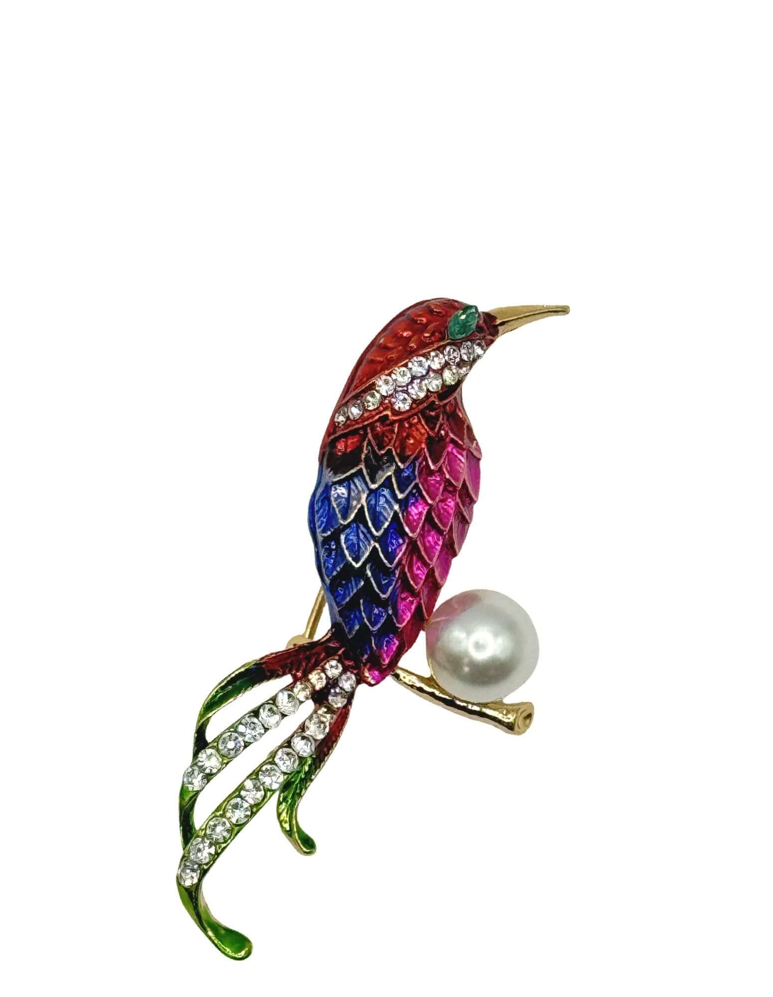 DÉCLIC Bird with Pearl Brooch Pin - Elegant Jewelry Accessory for Women, Perfect for Weddings, Parties & Special Occasions