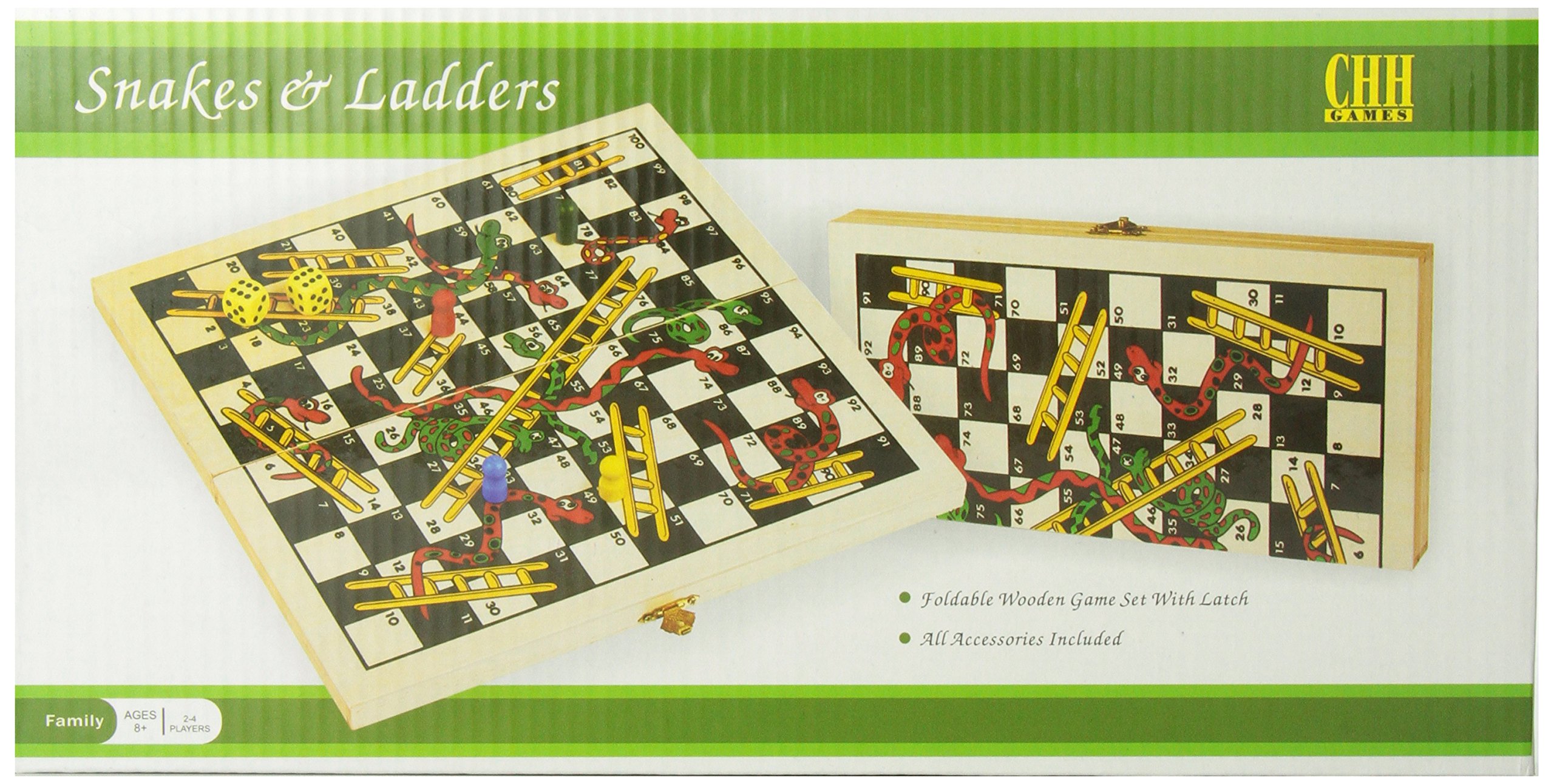 CHH Folding Wooden Snakes and Ladders Board Game - Classic Family Strategy Game for Kids & Adults - Perfect for Indoor Play, Birthday Gifts, and Family Game Nights