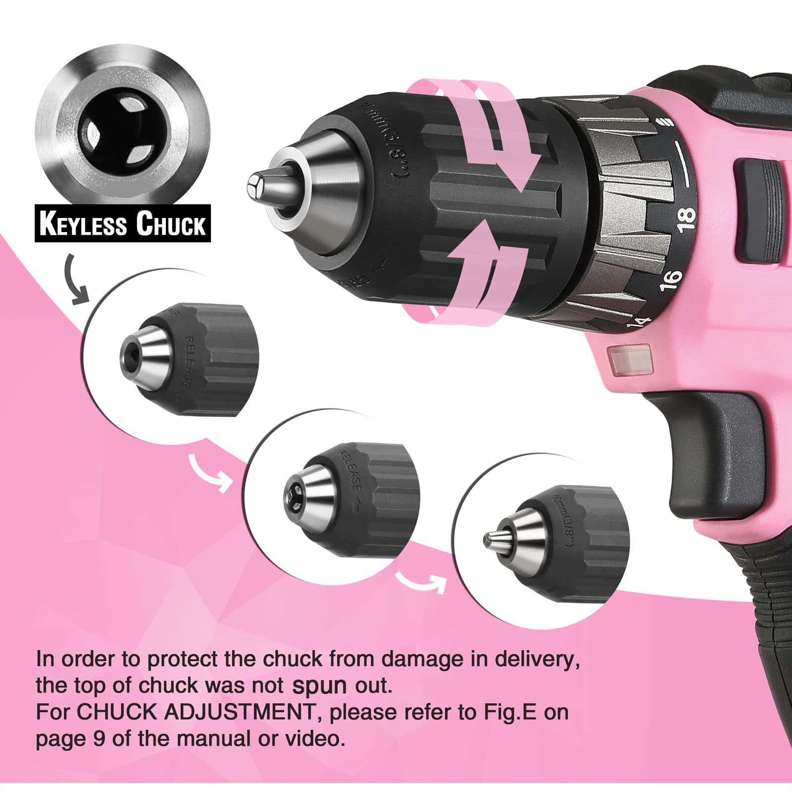 WORKPRO 20V Pink Cordless Drill Driver Set with 236-Piece Pink Tool Kit & Carrying Pouch - Perfect for DIY Home Projects, Woodworking, and Light Construction Tasks