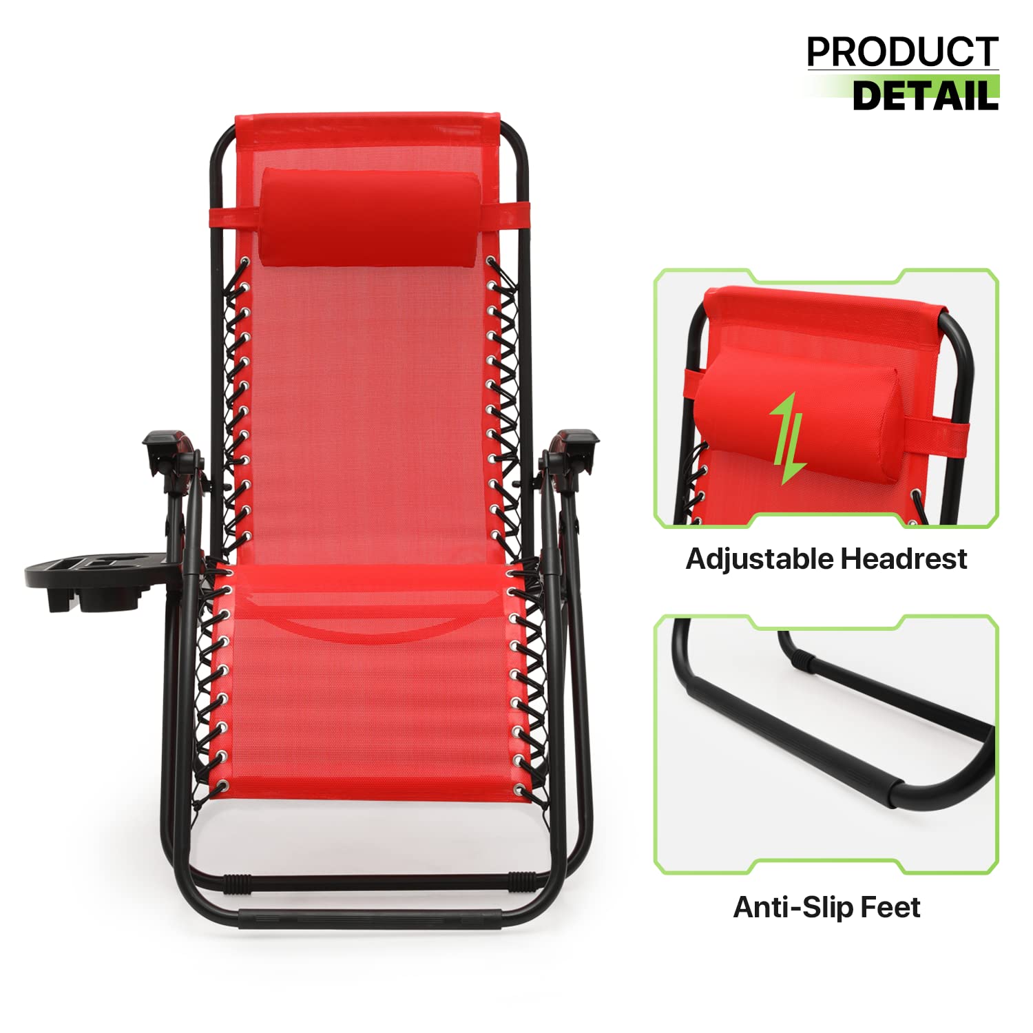 Magshion Zero Gravity Lounge Chairs Set of 2 - Adjustable Outdoor Patio Recliners with Side Tray & Pillow Headrest - Foldable Anti-Gravity Chairs for Lawn, Camping, Beach (Red) - Perfect for Relaxing in Backyard, Poolside or Vacation Getaways