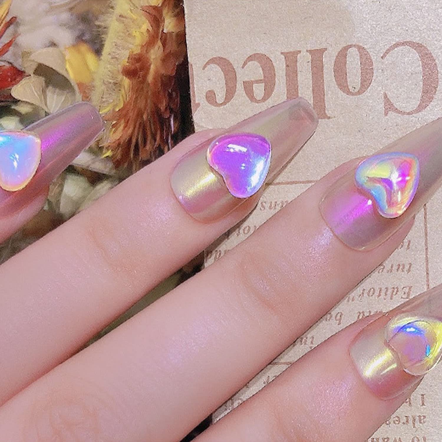WOKOTO 350pcs Transparent Resin 3D Nail Charms - Iridescent Hearts, Round Water & Crystal Nail Art Accessories for Acrylic Nails | DIY Manicure, Nail Decoration, Gift for Women | Perfect for Nail Salons, Home Use & Party Nail Art