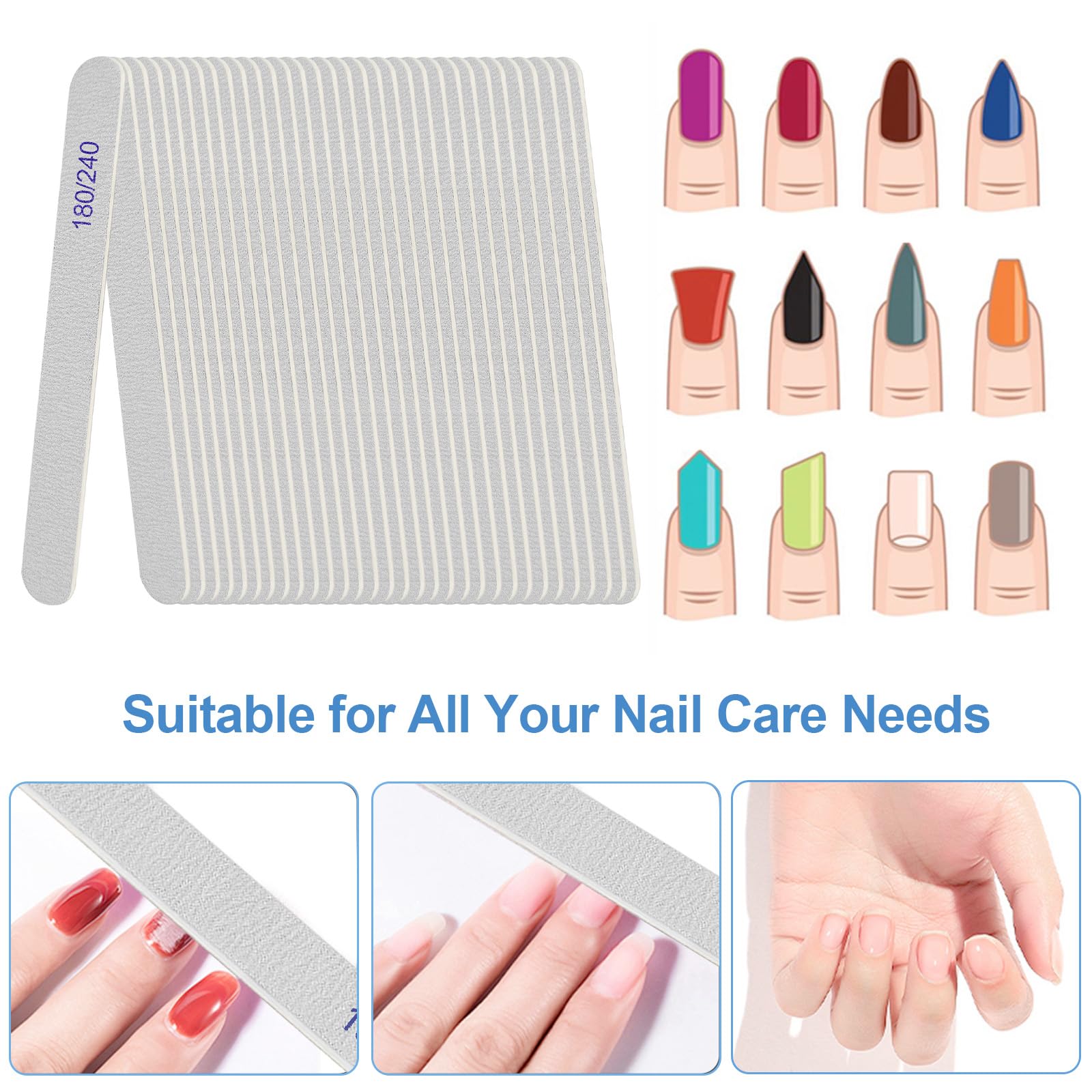 Professional 180/240 Grit Double Sided Wooden Nail Files - Reusable Emery Boards for Natural Nails Manicure & Pedicure (24 Pack) - Perfect for Home Salon, Travel & DIY Nail Care