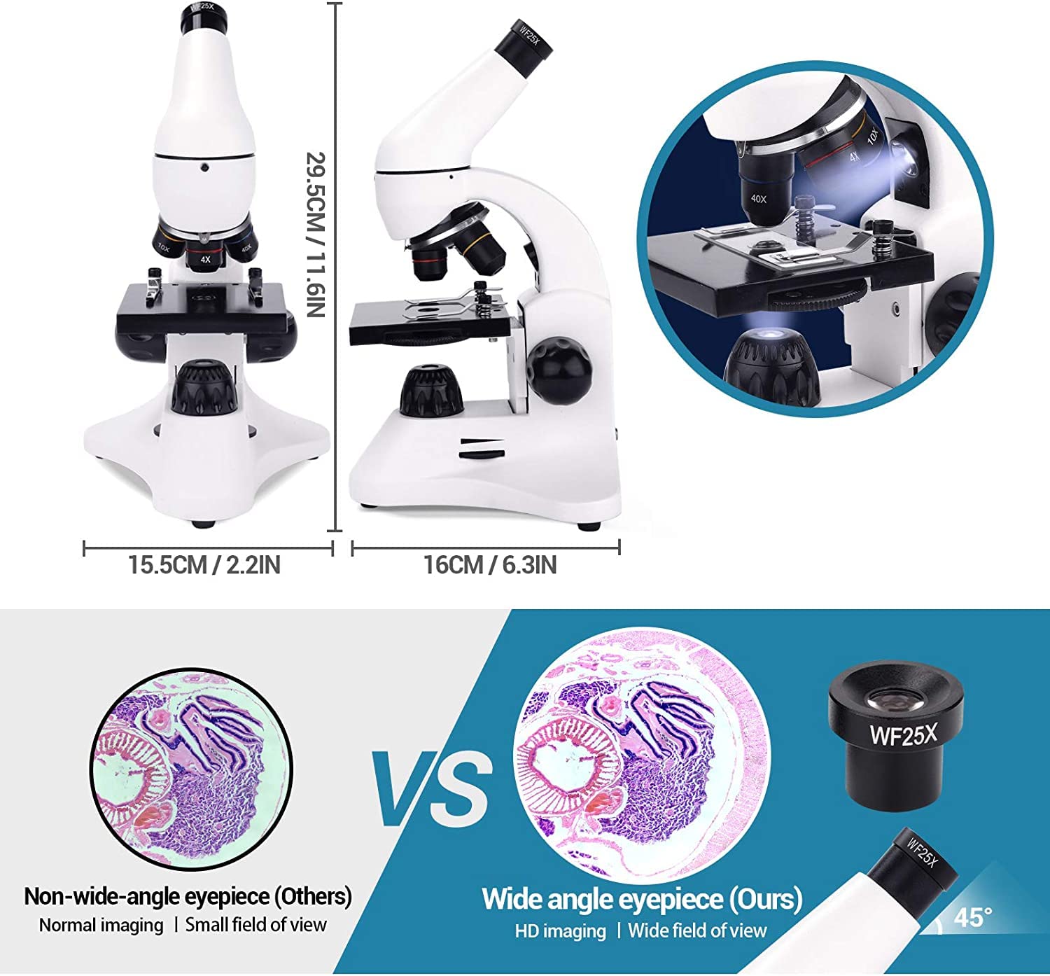 USCAMEL 100X-2000X Biological Compound Monocular Microscope Kit with LED Illumination, Slides & Phone Adapter - Professional & Beginner Microscope for Adults, Kids, Students - Perfect for School Labs, Home Education & Scientific Exploration